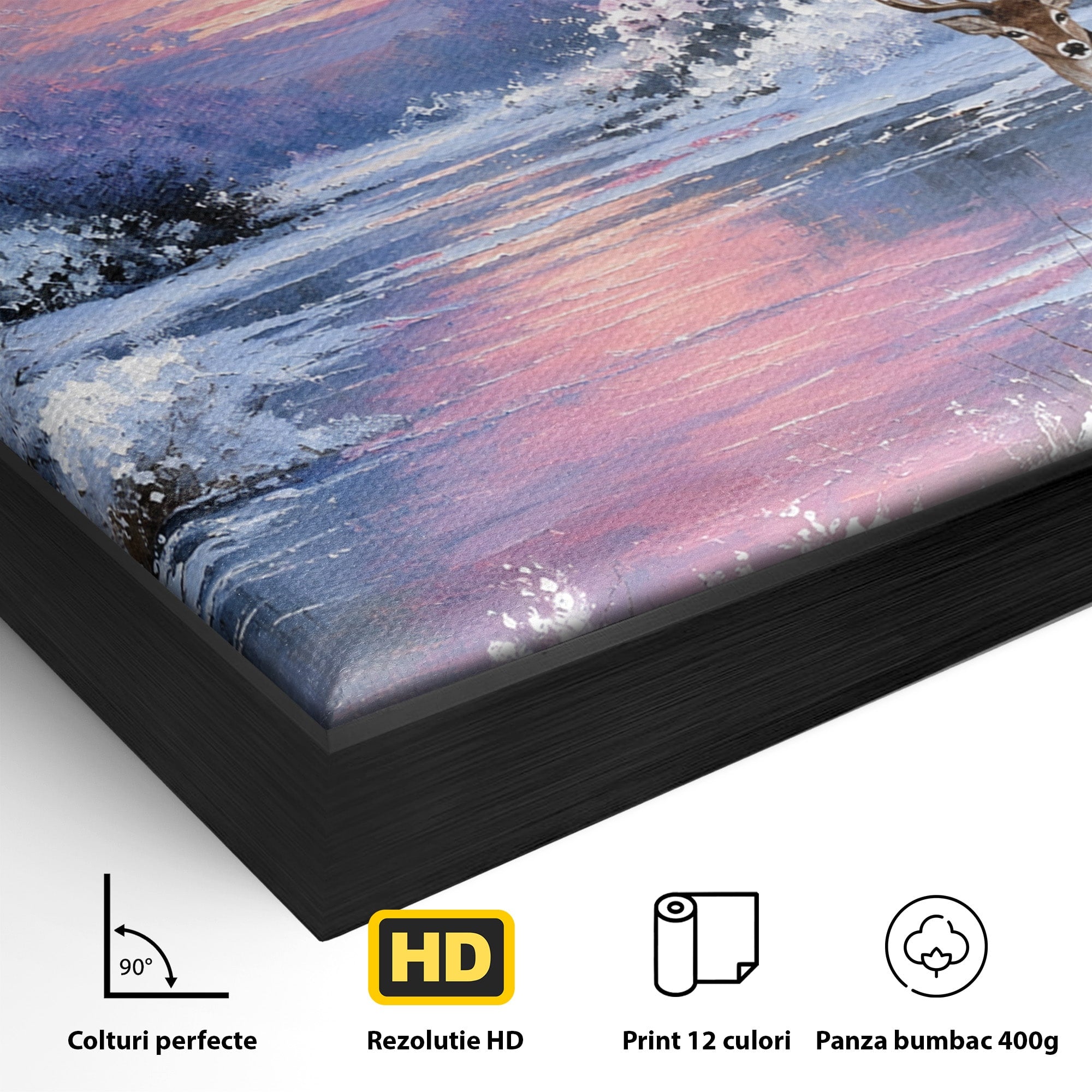 Tablou Canvas Premium LuxCanva® M1594, Cerb In Peisaj De Iarna, Cerb, Iarna, Peisaj, Natura, Living, Culori Vibrante