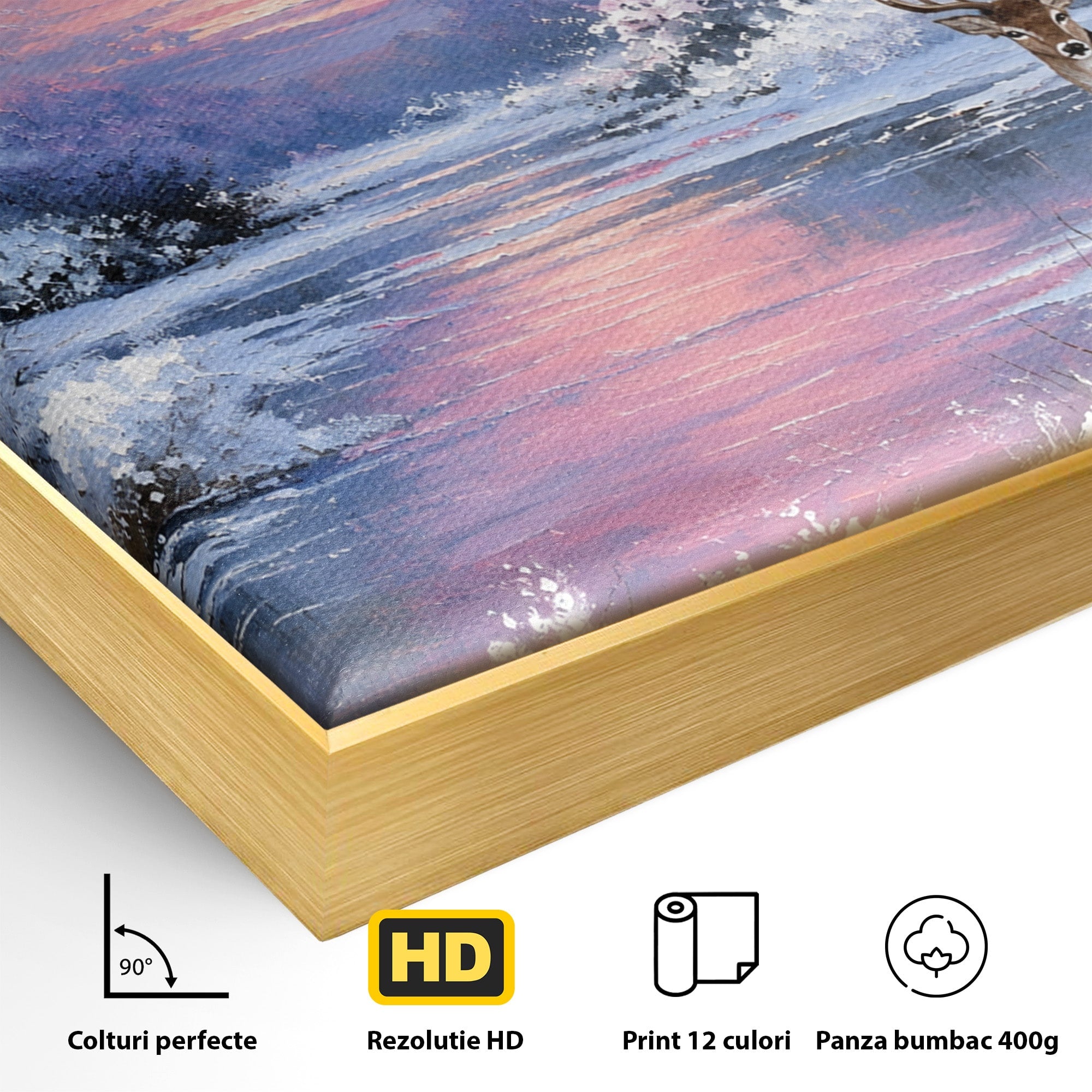 Tablou Canvas Premium LuxCanva® M1594, Cerb In Peisaj De Iarna, Cerb, Iarna, Peisaj, Natura, Living, Culori Vibrante
