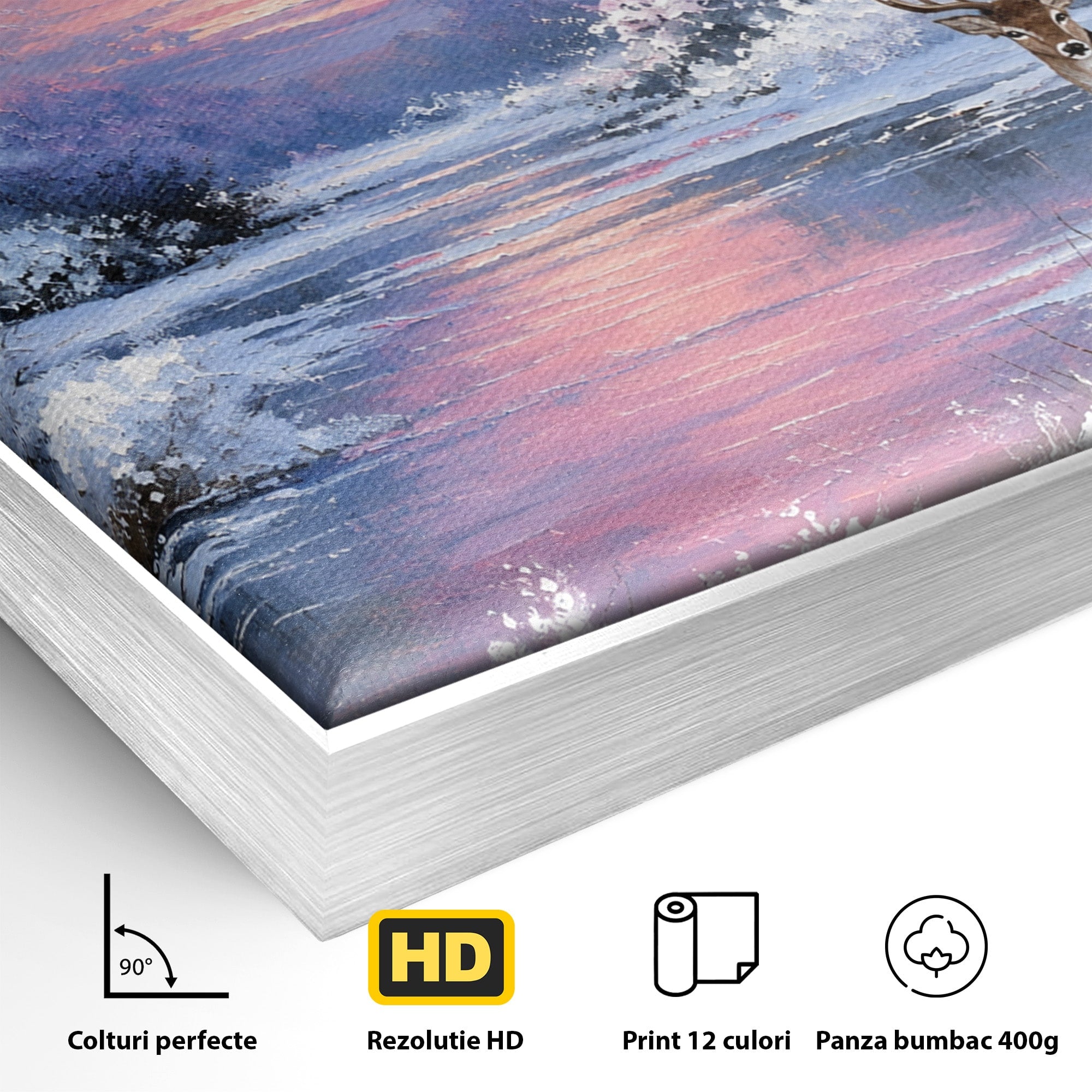 Tablou Canvas Premium LuxCanva® M1594, Cerb In Peisaj De Iarna, Cerb, Iarna, Peisaj, Natura, Living, Culori Vibrante