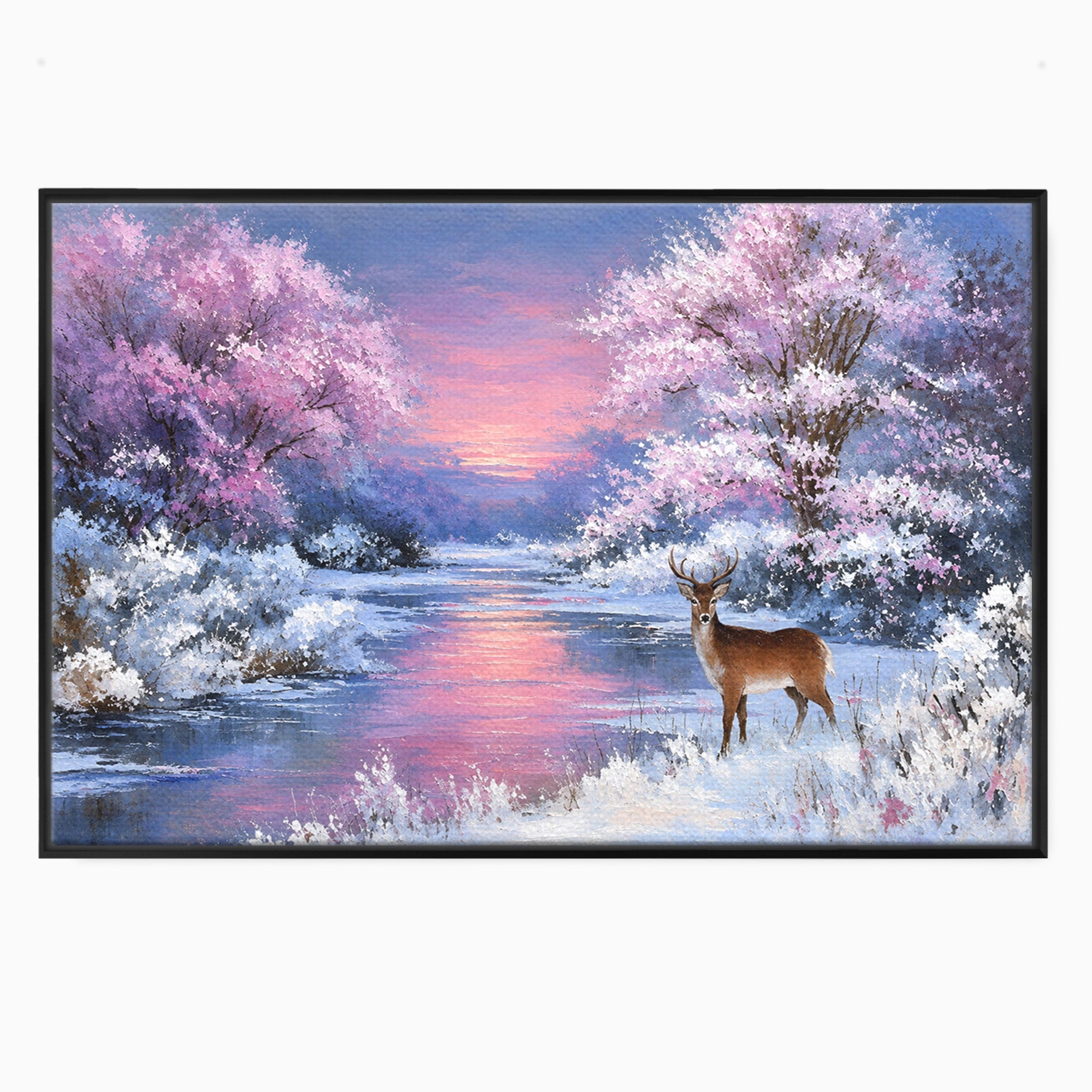 Tablou Canvas Premium LuxCanva® M1594, Cerb In Peisaj De Iarna, Cerb, Iarna, Peisaj, Natura, Living, Culori Vibrante