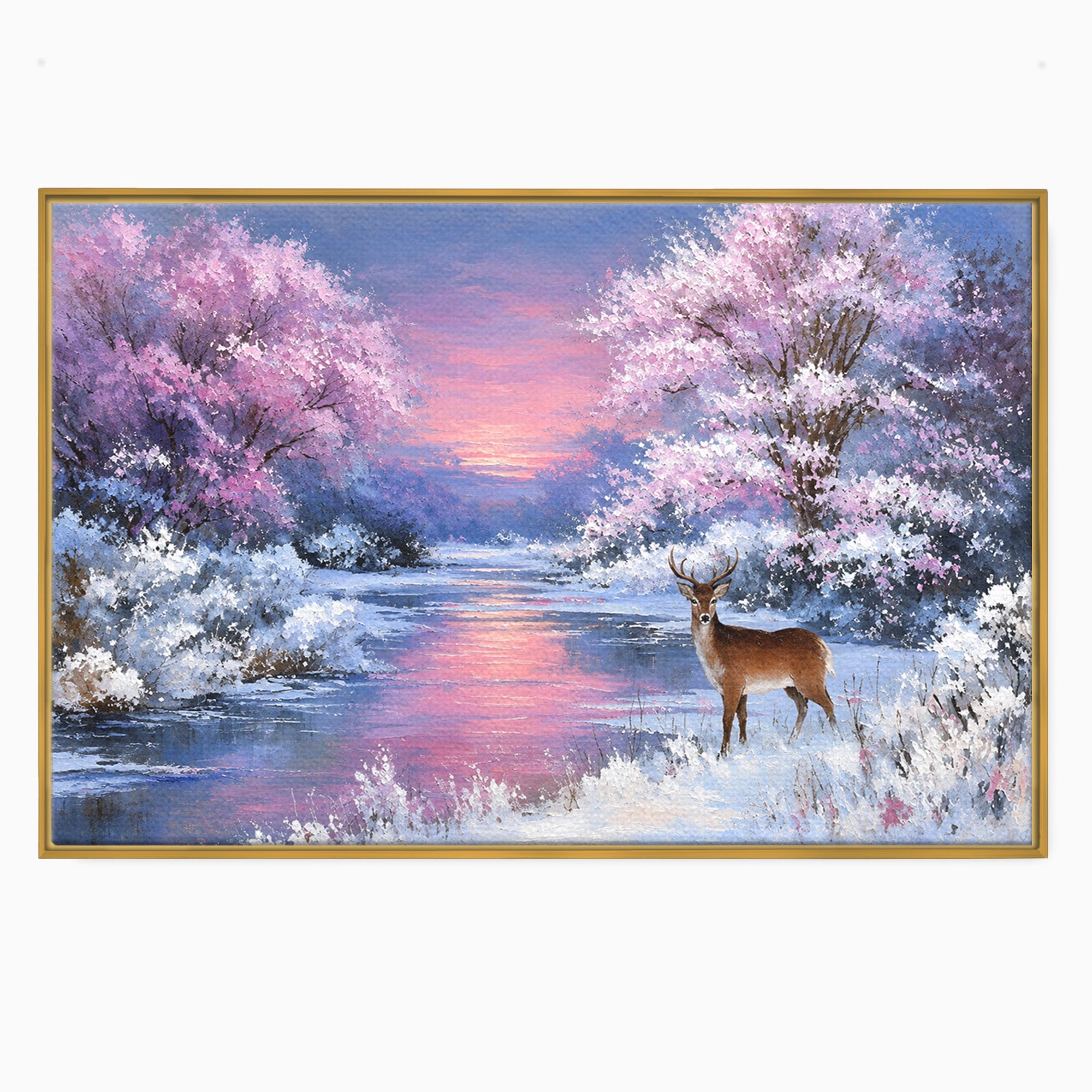 Tablou Canvas Premium LuxCanva® M1594, Cerb In Peisaj De Iarna, Cerb, Iarna, Peisaj, Natura, Living, Culori Vibrante