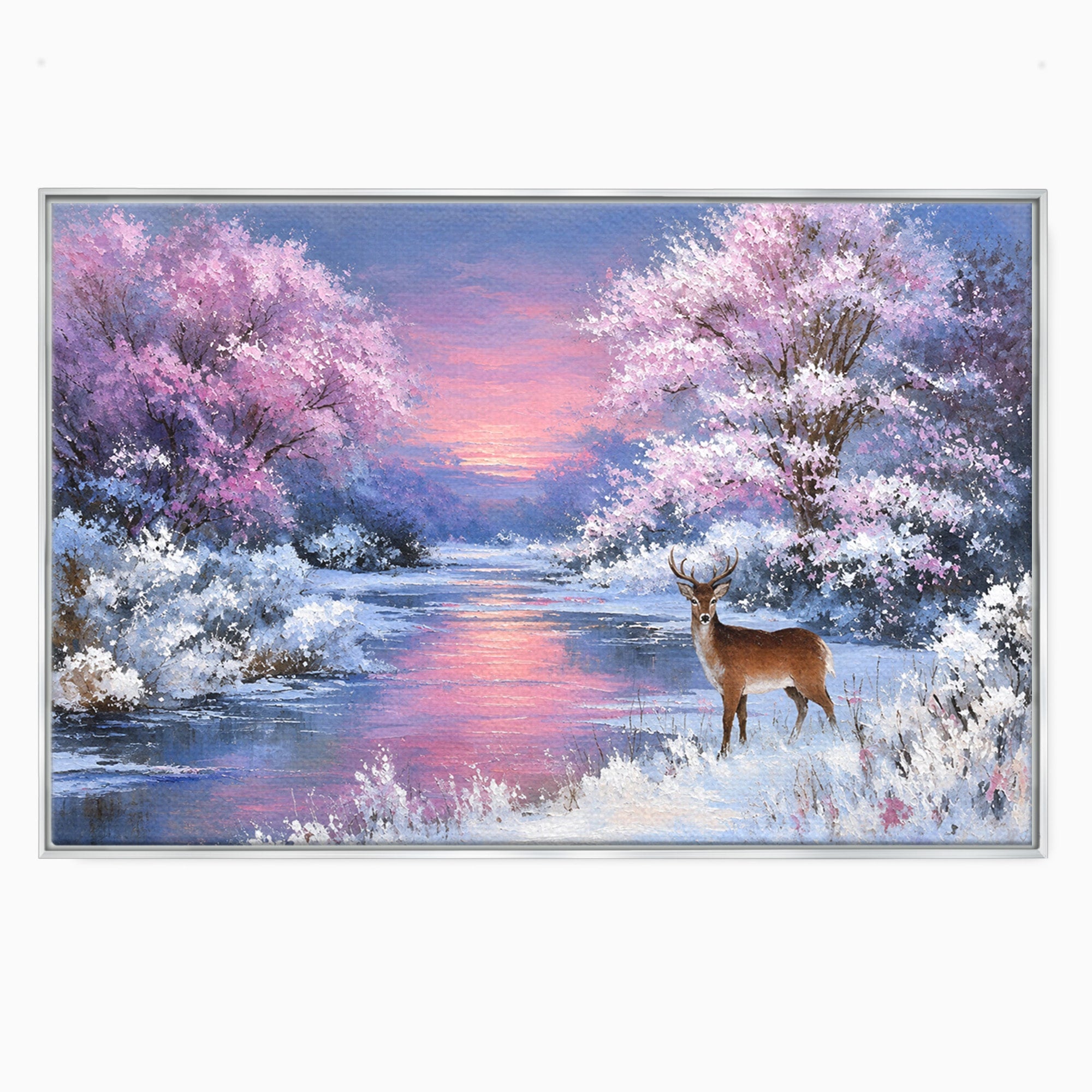 Tablou Canvas Premium LuxCanva® M1594, Cerb In Peisaj De Iarna, Cerb, Iarna, Peisaj, Natura, Living, Culori Vibrante