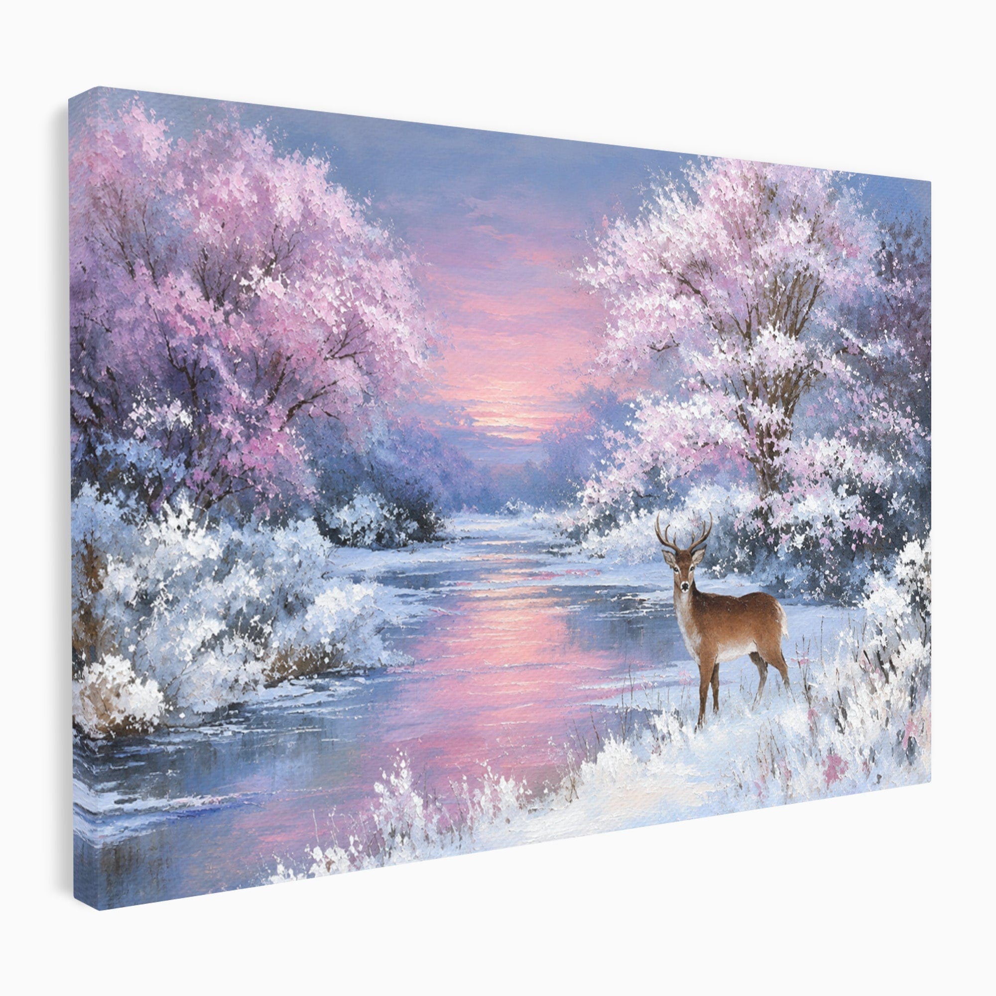 Tablou Canvas Premium LuxCanva® M1594, Cerb In Peisaj De Iarna, Cerb, Iarna, Peisaj, Natura, Living, Culori Vibrante