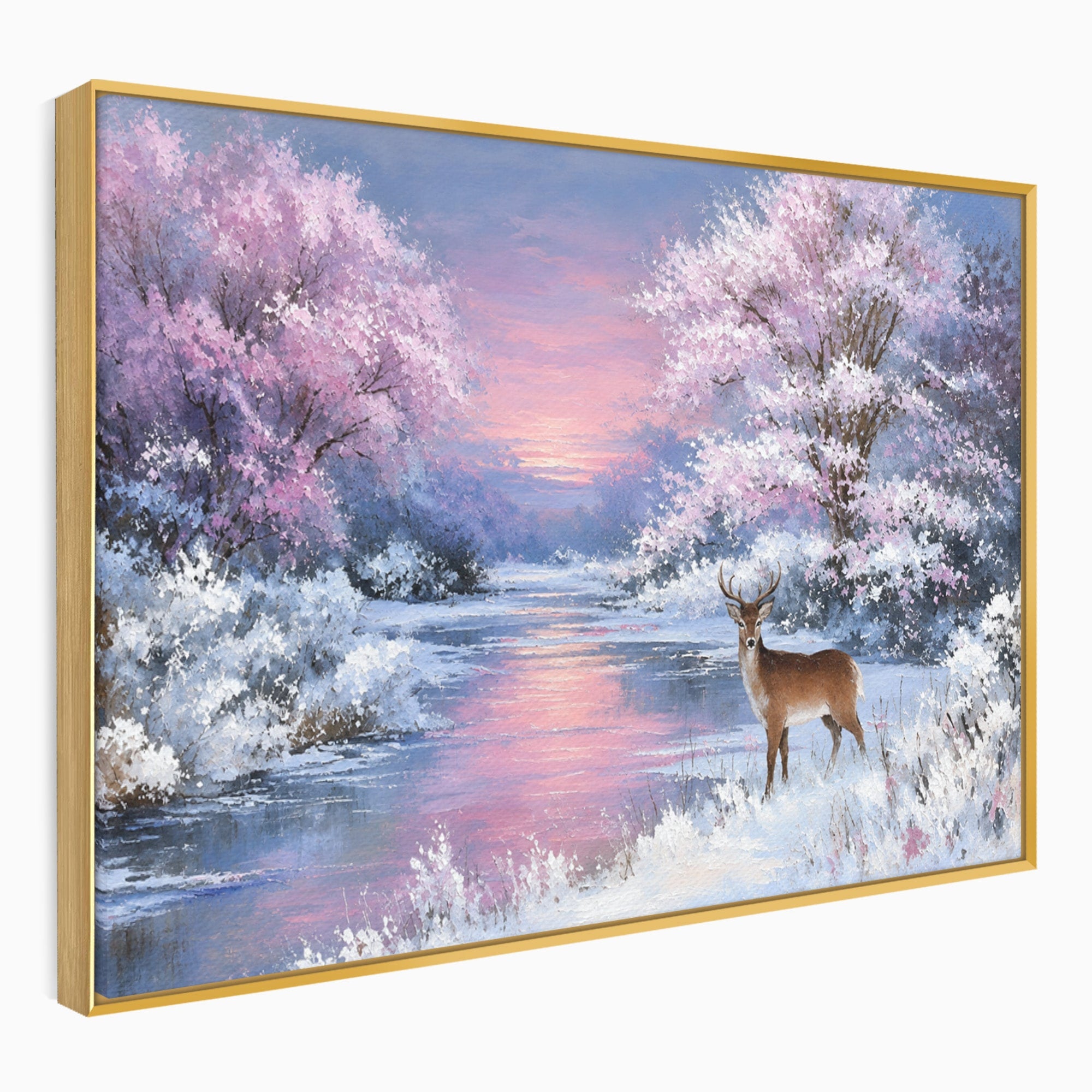 Tablou Canvas Premium LuxCanva® M1594, Cerb In Peisaj De Iarna, Cerb, Iarna, Peisaj, Natura, Living, Culori Vibrante