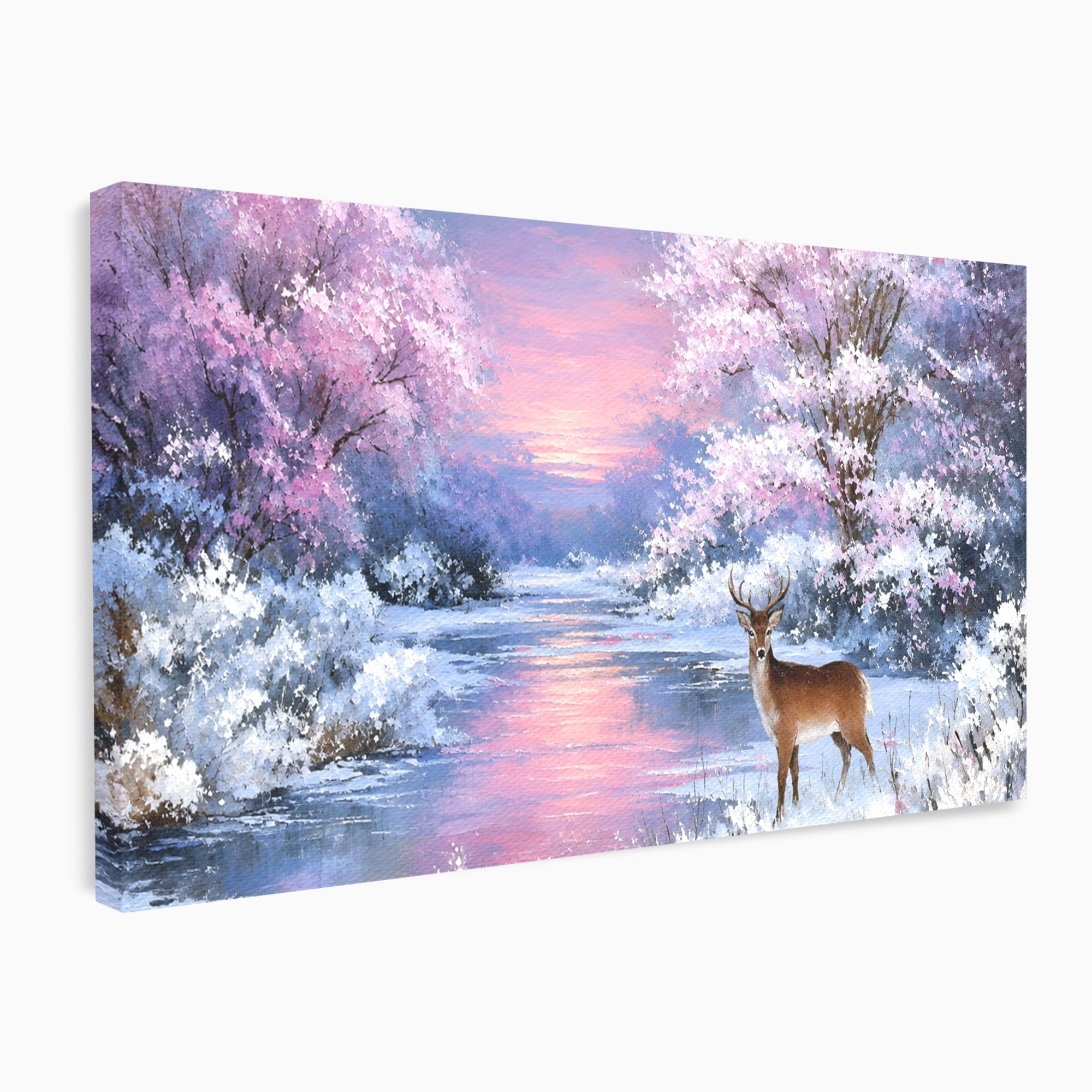 Tablou Canvas Premium LuxCanva® M1594, Cerb In Peisaj De Iarna, Cerb, Iarna, Peisaj, Natura, Living, Culori Vibrante