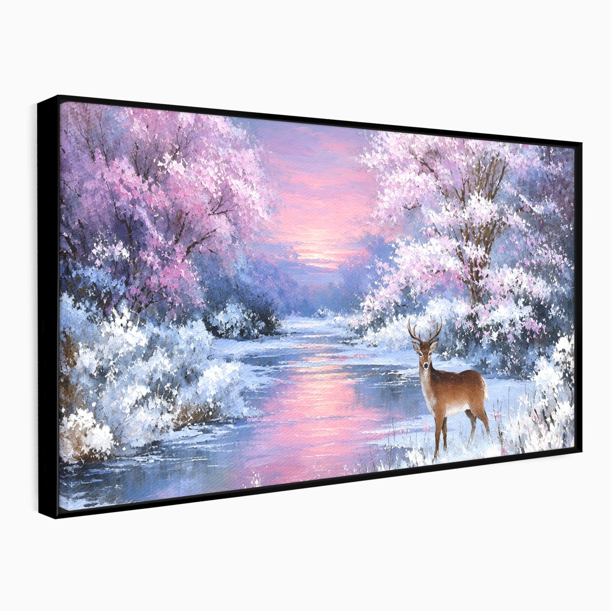 Tablou Canvas Premium LuxCanva® M1594, Cerb In Peisaj De Iarna, Cerb, Iarna, Peisaj, Natura, Living, Culori Vibrante