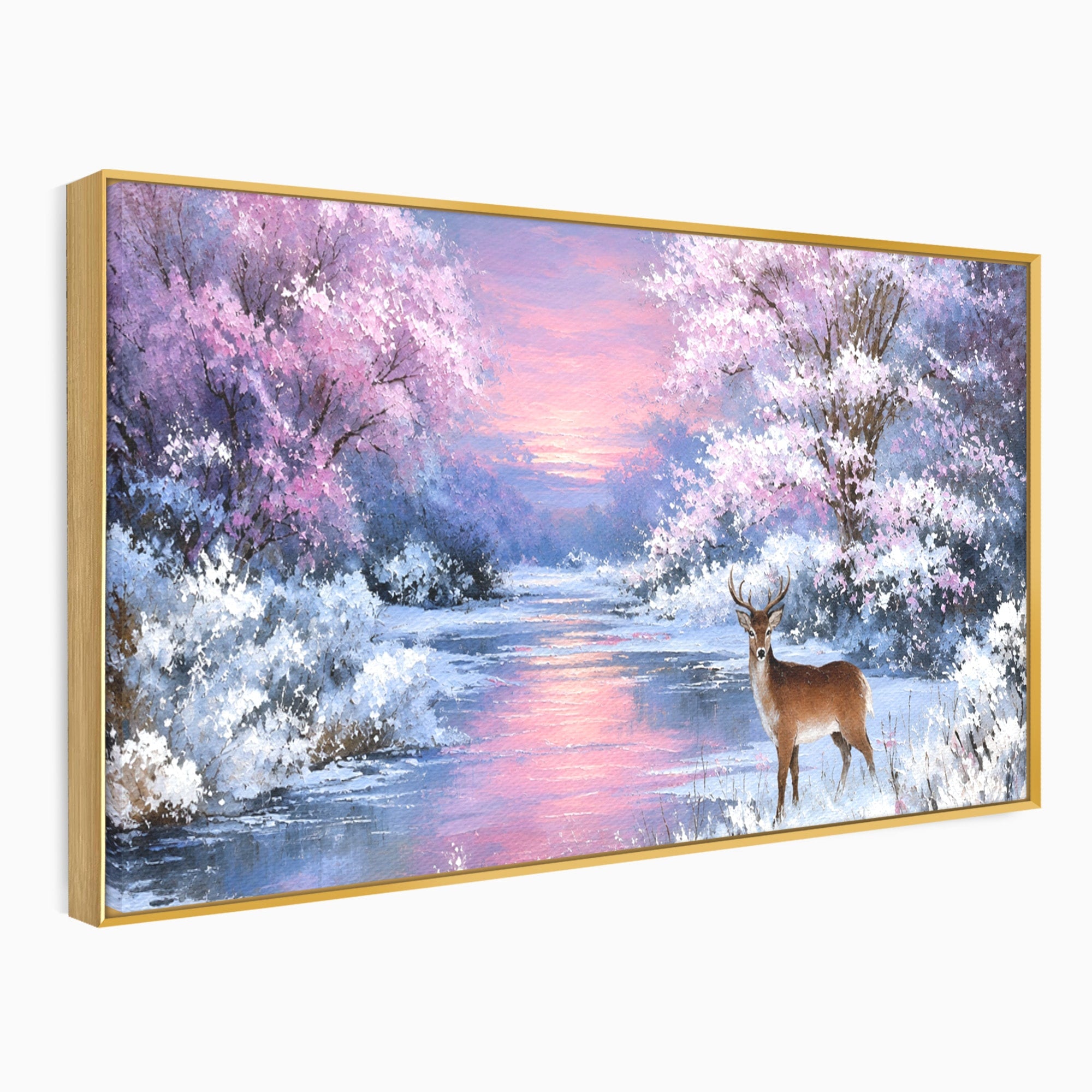 Tablou Canvas Premium LuxCanva® M1594, Cerb In Peisaj De Iarna, Cerb, Iarna, Peisaj, Natura, Living, Culori Vibrante