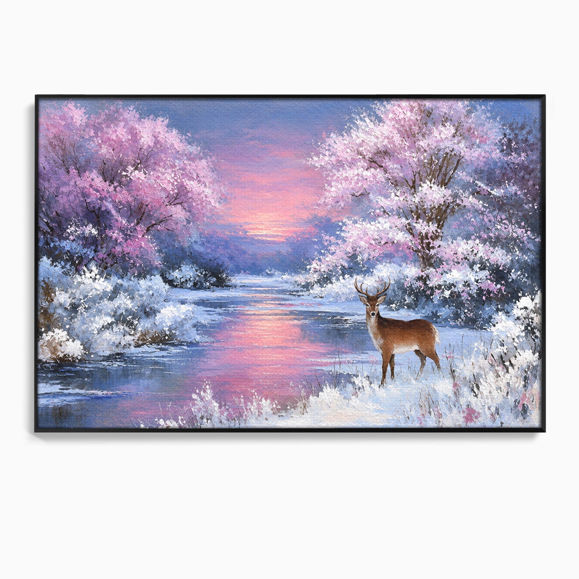 Tablou Canvas Premium LuxCanva® M1594, Cerb In Peisaj De Iarna, Cerb, Iarna, Peisaj, Natura, Living, Culori Vibrante