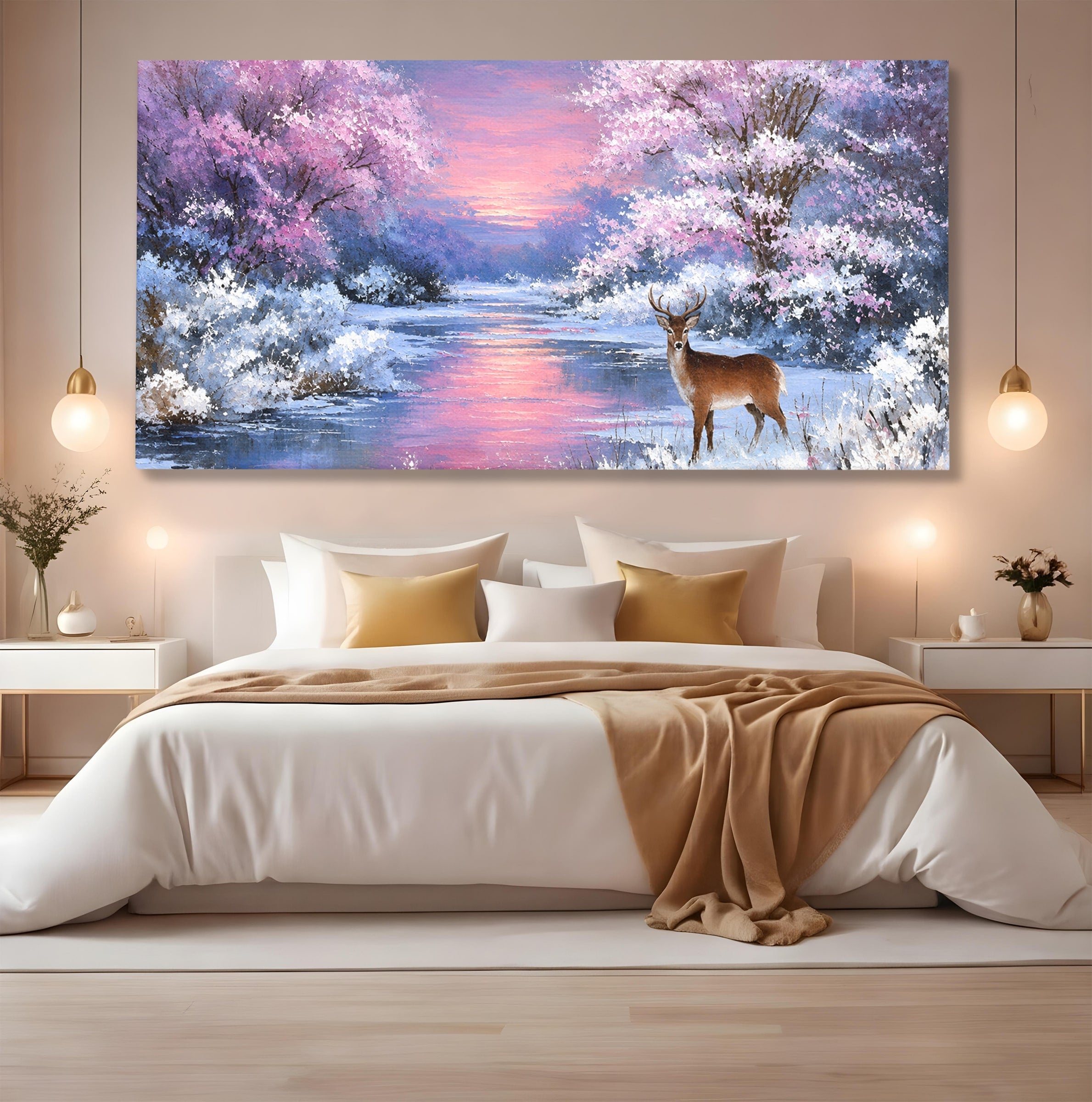 Tablou Canvas Premium LuxCanva® M1594, Cerb In Peisaj De Iarna, Cerb, Iarna, Peisaj, Natura, Living, Culori Vibrante