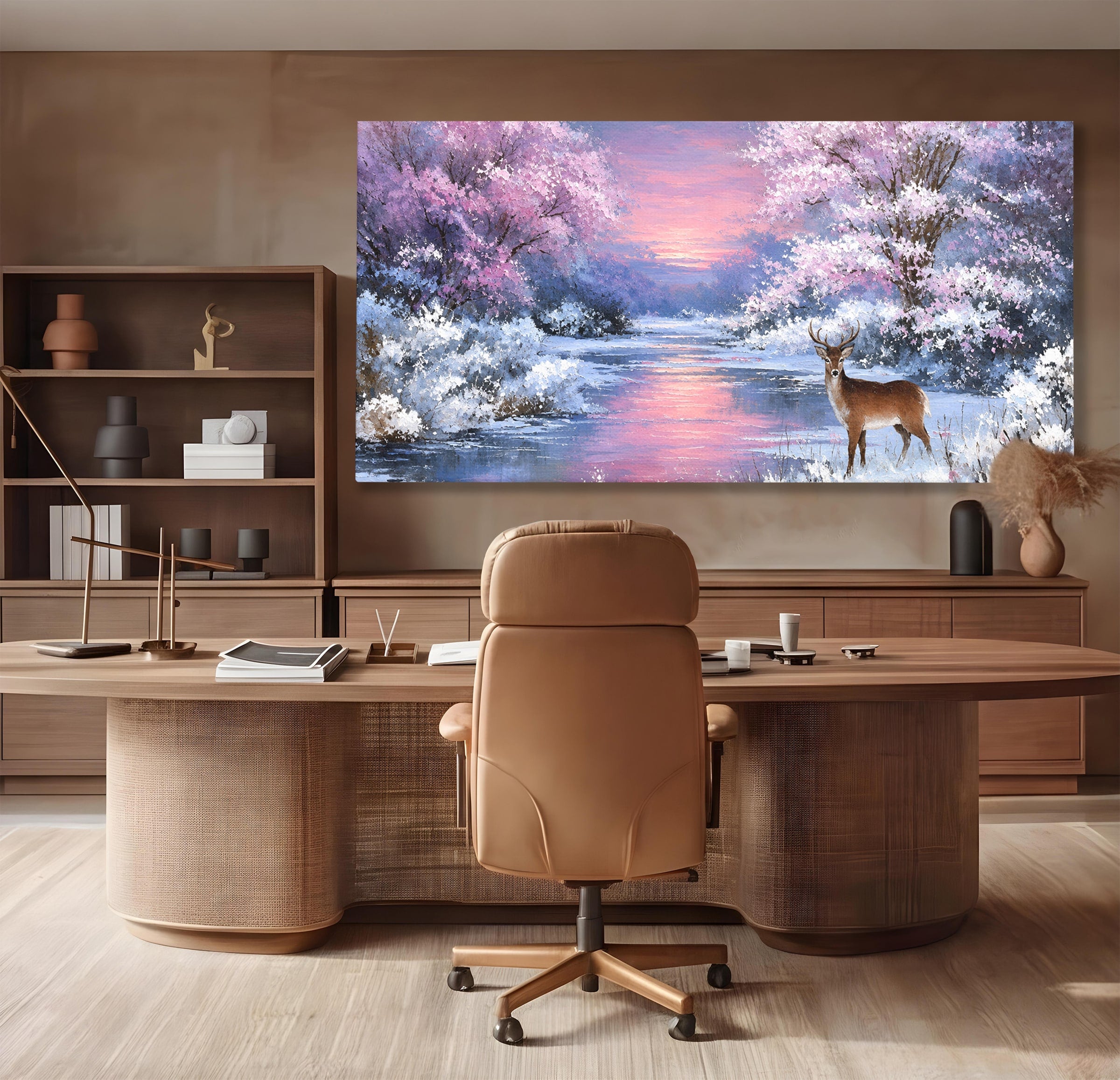 Tablou Canvas Premium LuxCanva® M1594, Cerb In Peisaj De Iarna, Cerb, Iarna, Peisaj, Natura, Living, Culori Vibrante