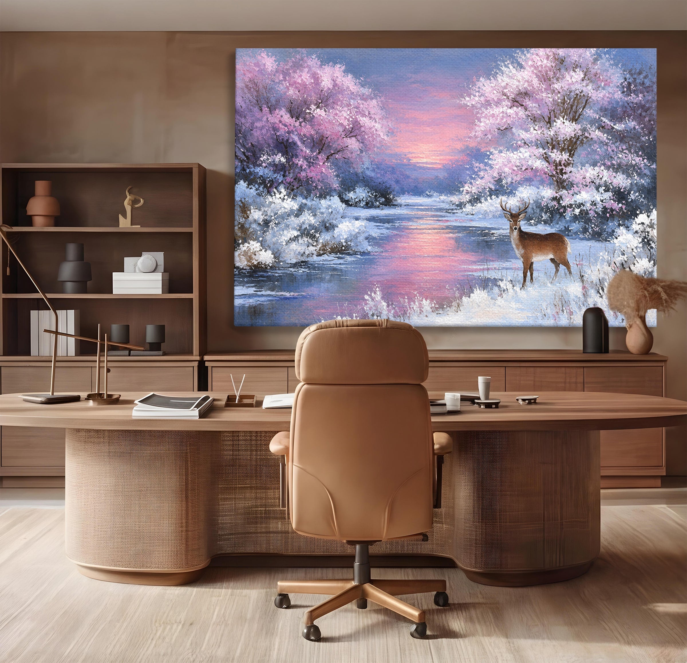 Tablou Canvas Premium LuxCanva® M1594, Cerb In Peisaj De Iarna, Cerb, Iarna, Peisaj, Natura, Living, Culori Vibrante