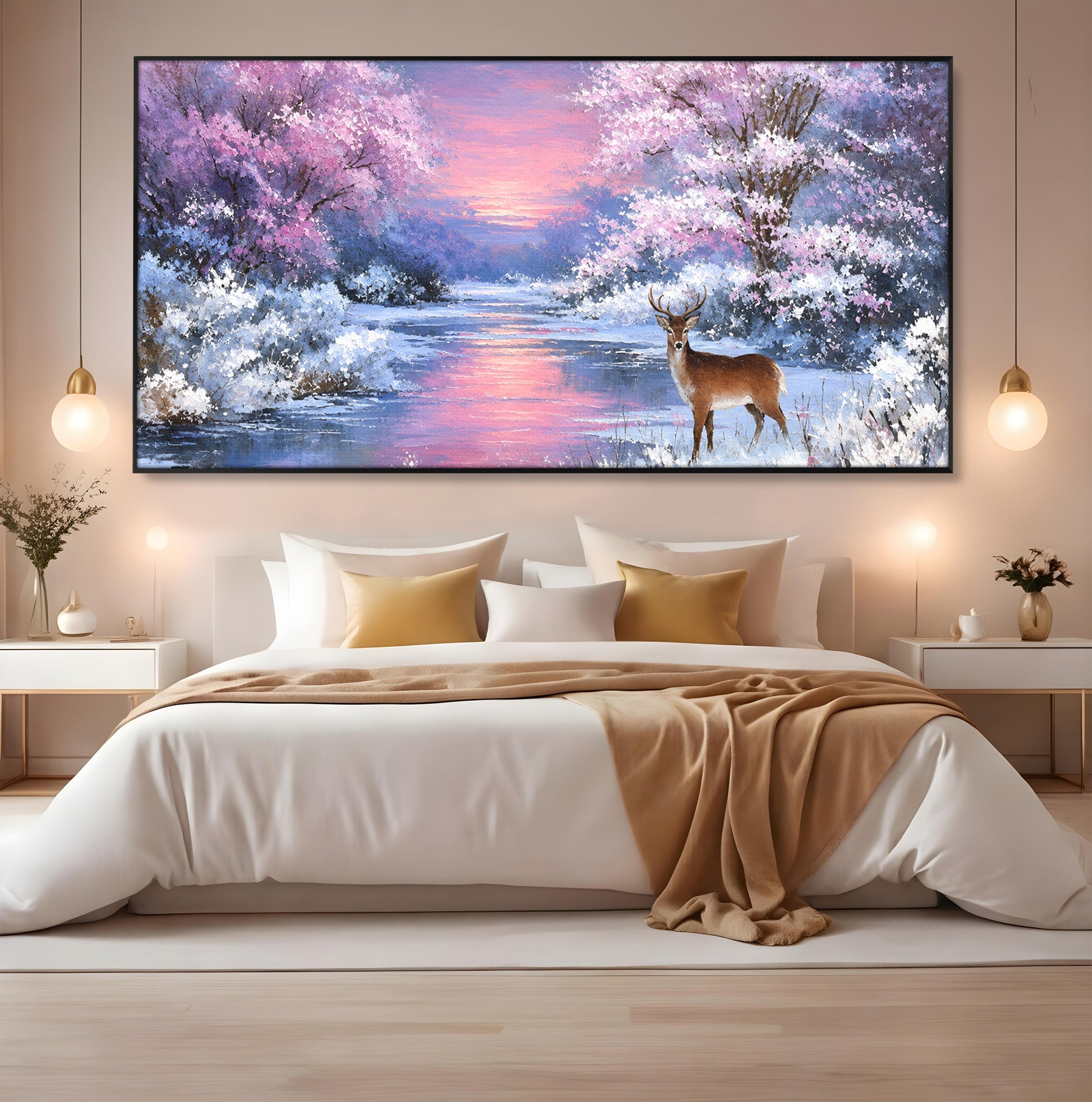 Tablou Canvas Premium LuxCanva® M1594, Cerb In Peisaj De Iarna, Cerb, Iarna, Peisaj, Natura, Living, Culori Vibrante