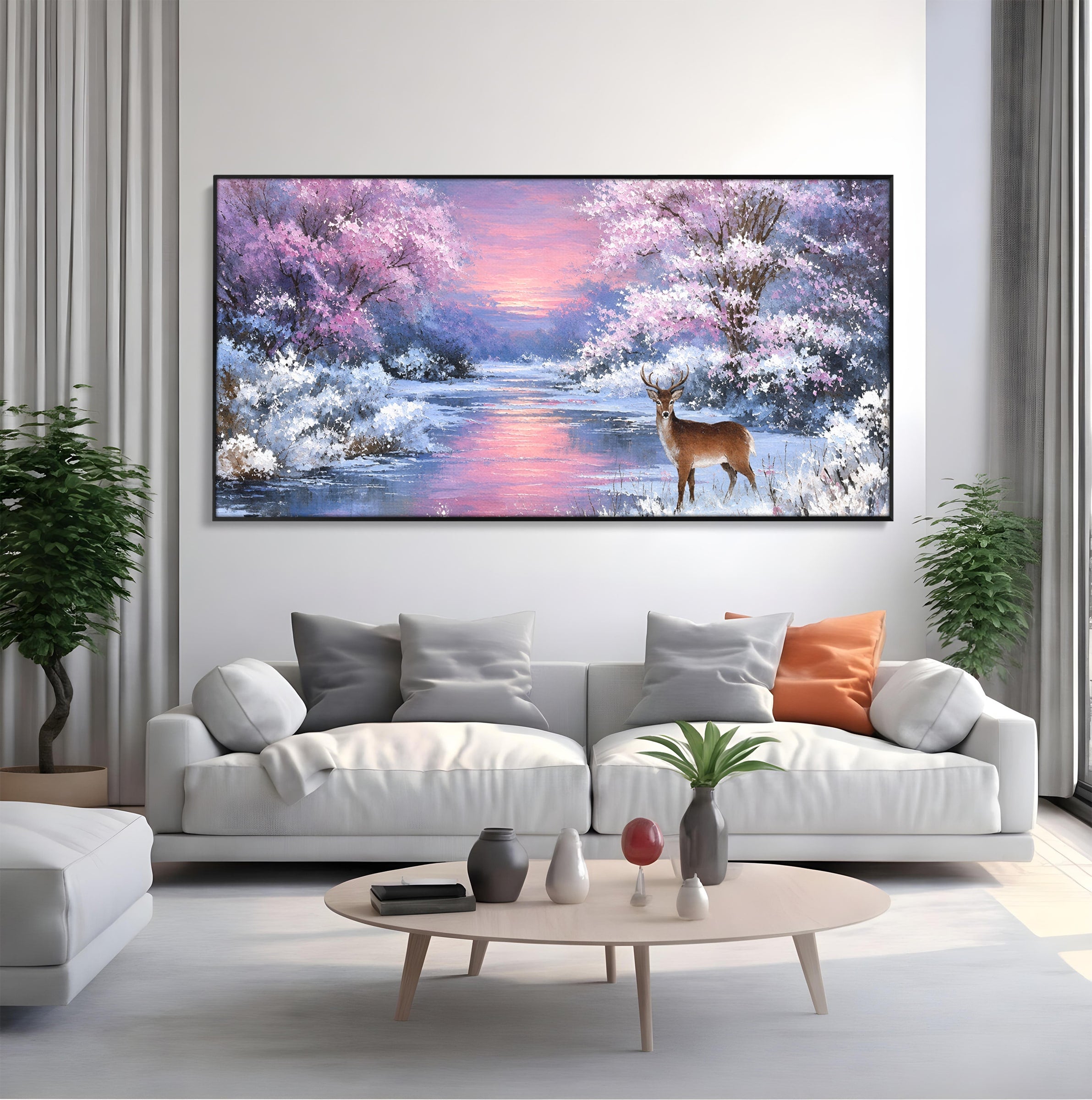 Tablou Canvas Premium LuxCanva® M1594, Cerb In Peisaj De Iarna, Cerb, Iarna, Peisaj, Natura, Living, Culori Vibrante