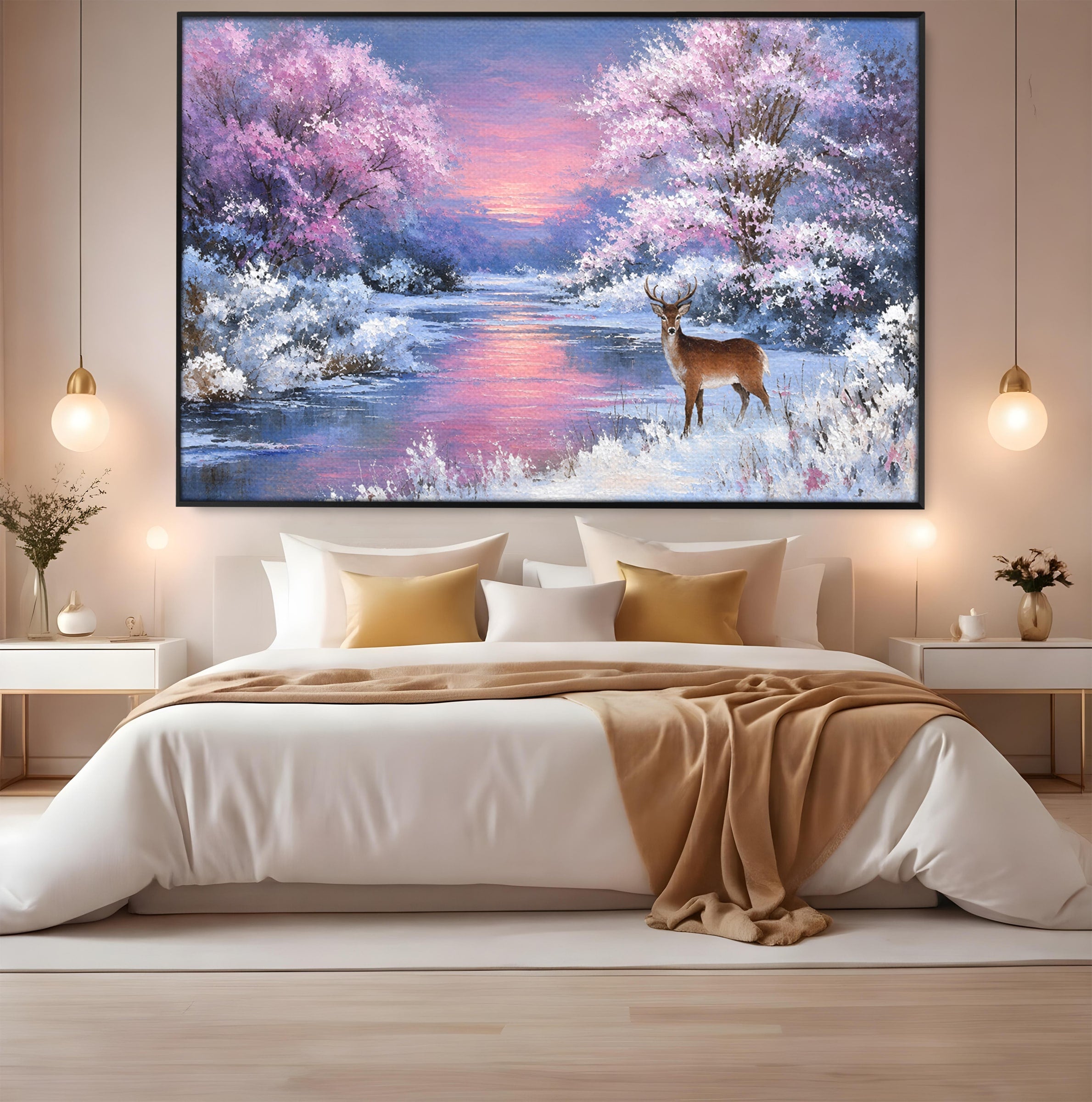 Tablou Canvas Premium LuxCanva® M1594, Cerb In Peisaj De Iarna, Cerb, Iarna, Peisaj, Natura, Living, Culori Vibrante