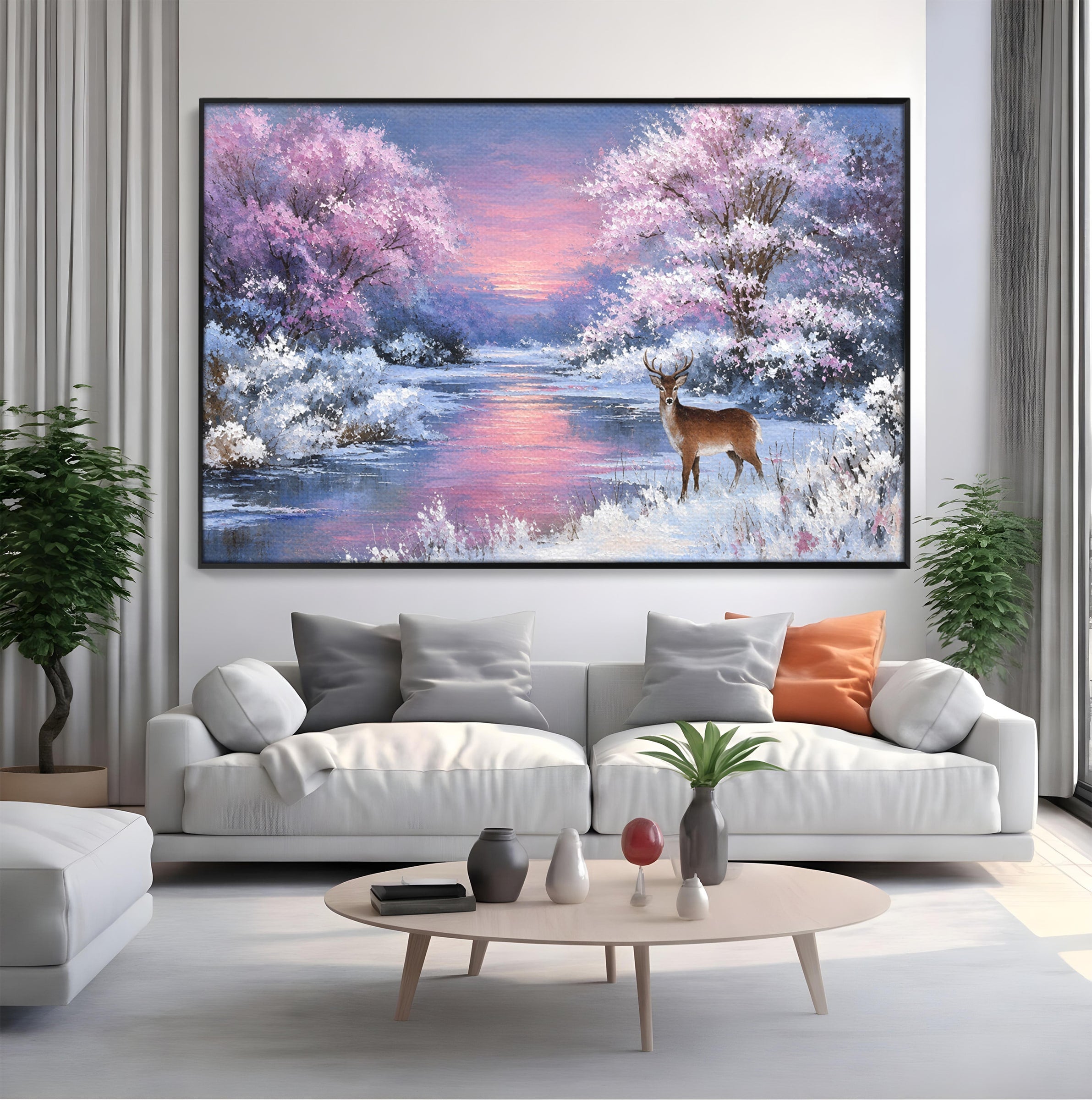 Tablou Canvas Premium LuxCanva® M1594, Cerb In Peisaj De Iarna, Cerb, Iarna, Peisaj, Natura, Living, Culori Vibrante