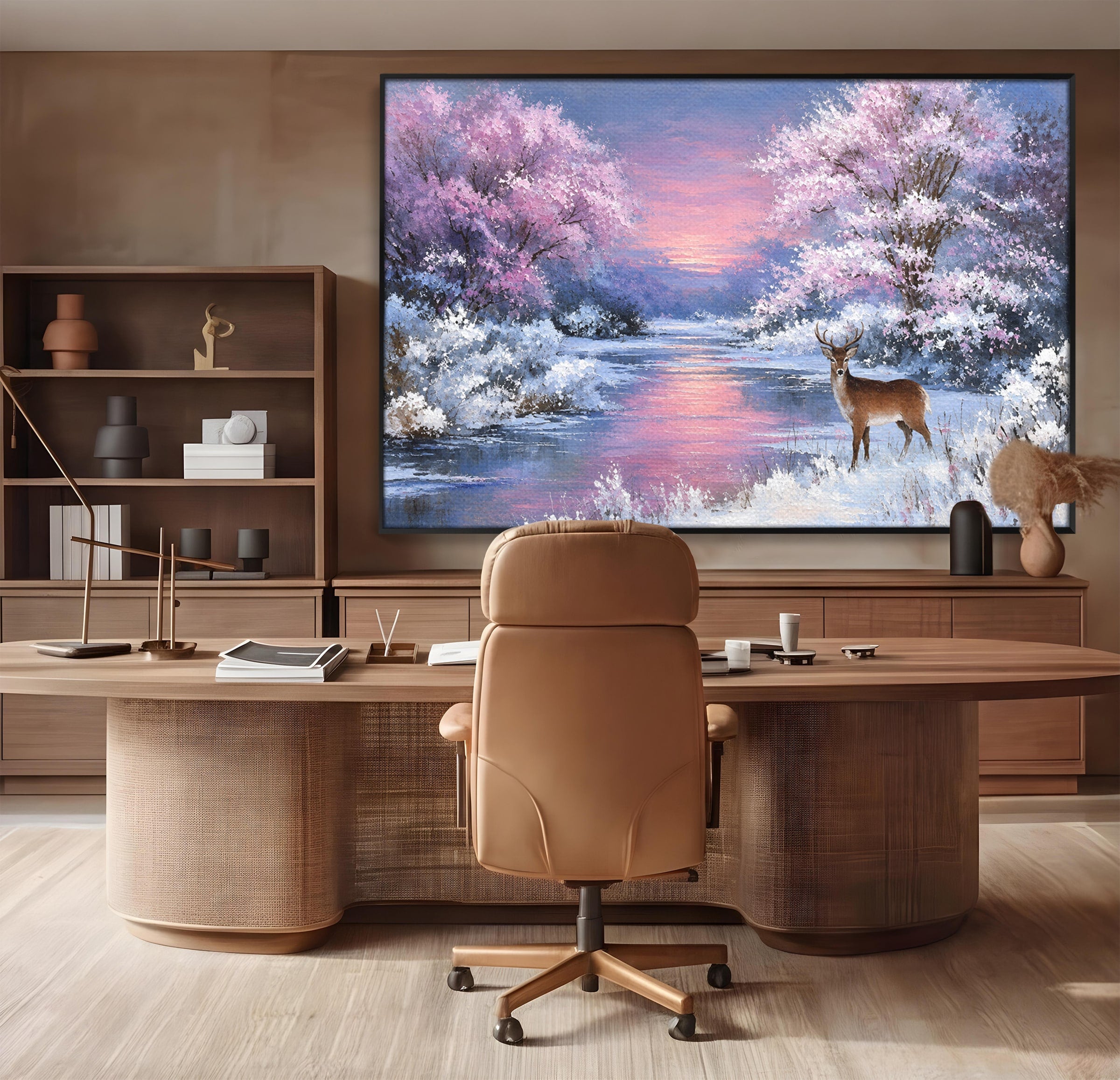 Tablou Canvas Premium LuxCanva® M1594, Cerb In Peisaj De Iarna, Cerb, Iarna, Peisaj, Natura, Living, Culori Vibrante