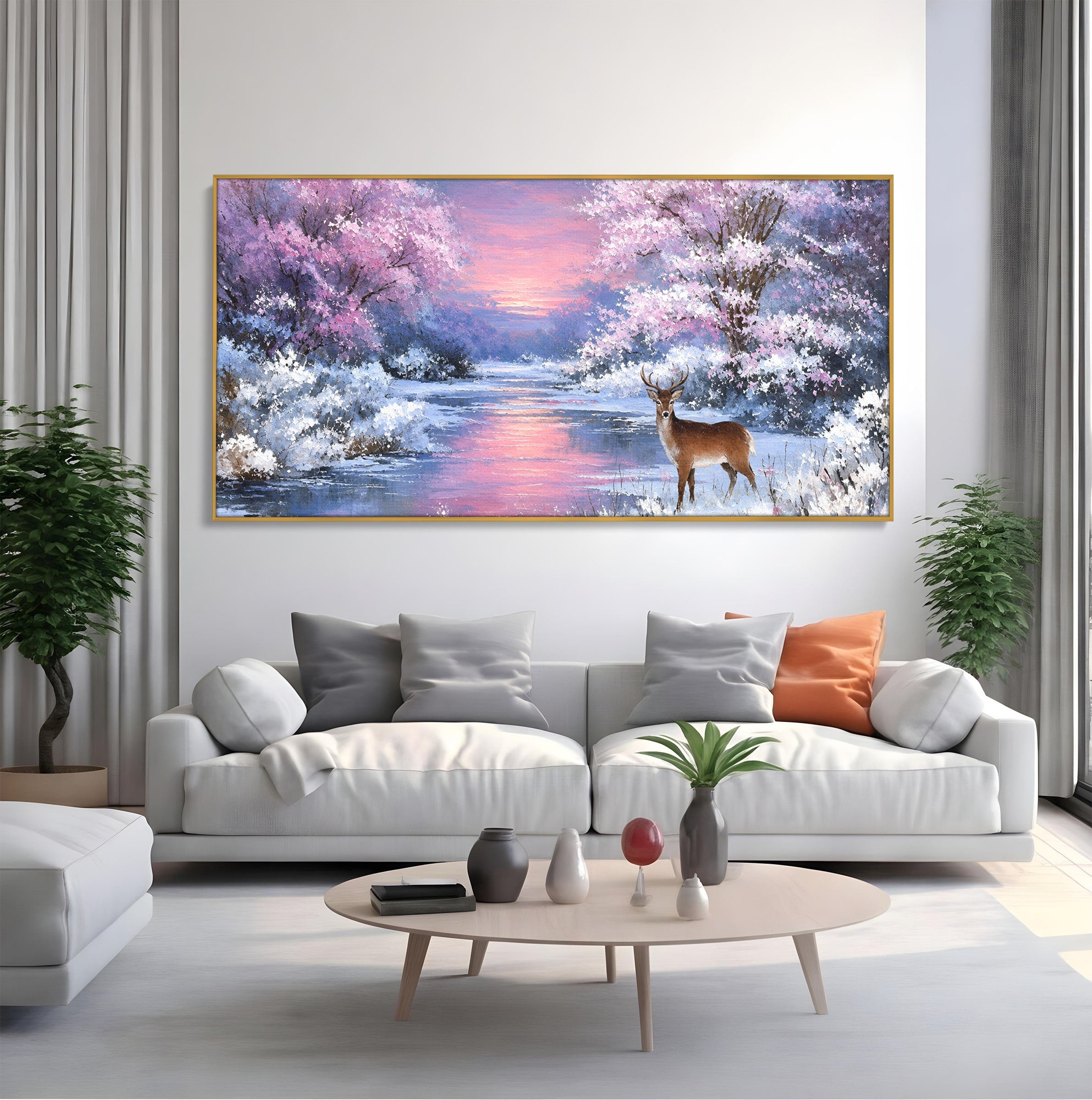 Tablou Canvas Premium LuxCanva® M1594, Cerb In Peisaj De Iarna, Cerb, Iarna, Peisaj, Natura, Living, Culori Vibrante
