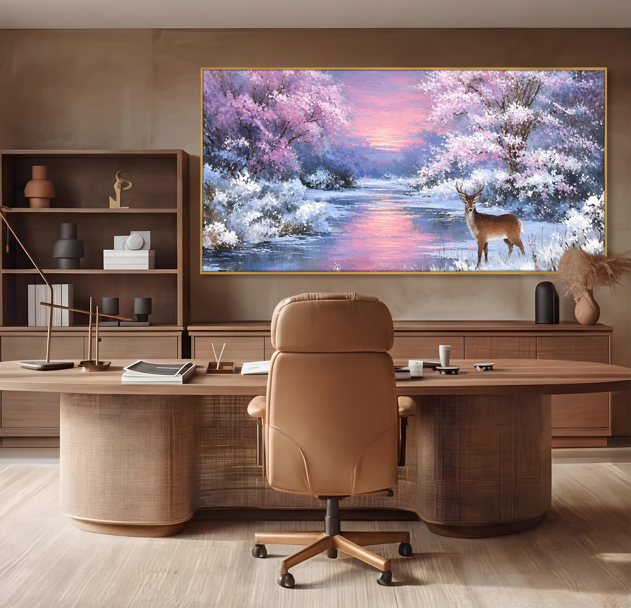 Tablou Canvas Premium LuxCanva® M1594, Cerb In Peisaj De Iarna, Cerb, Iarna, Peisaj, Natura, Living, Culori Vibrante