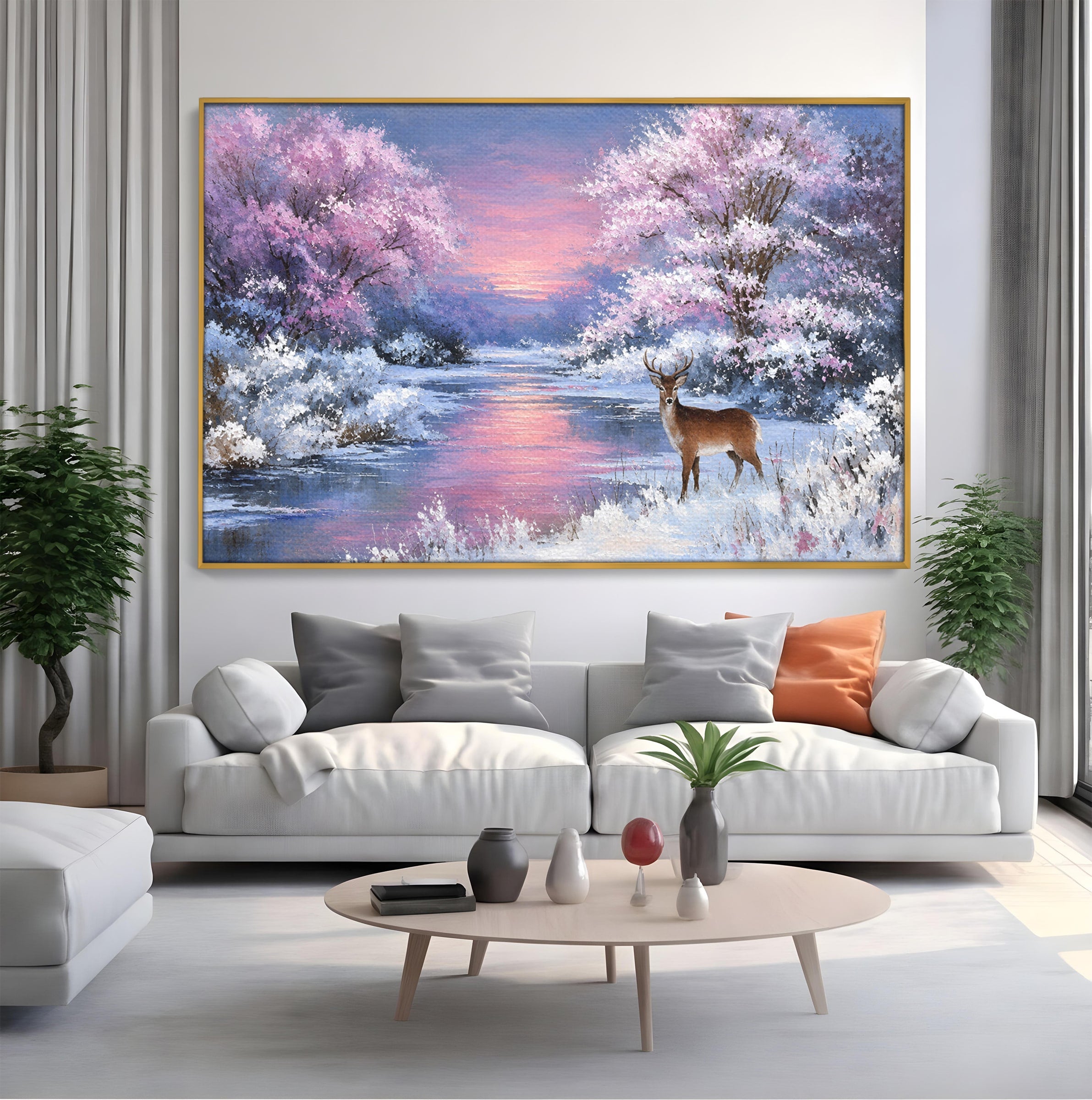 Tablou Canvas Premium LuxCanva® M1594, Cerb In Peisaj De Iarna, Cerb, Iarna, Peisaj, Natura, Living, Culori Vibrante