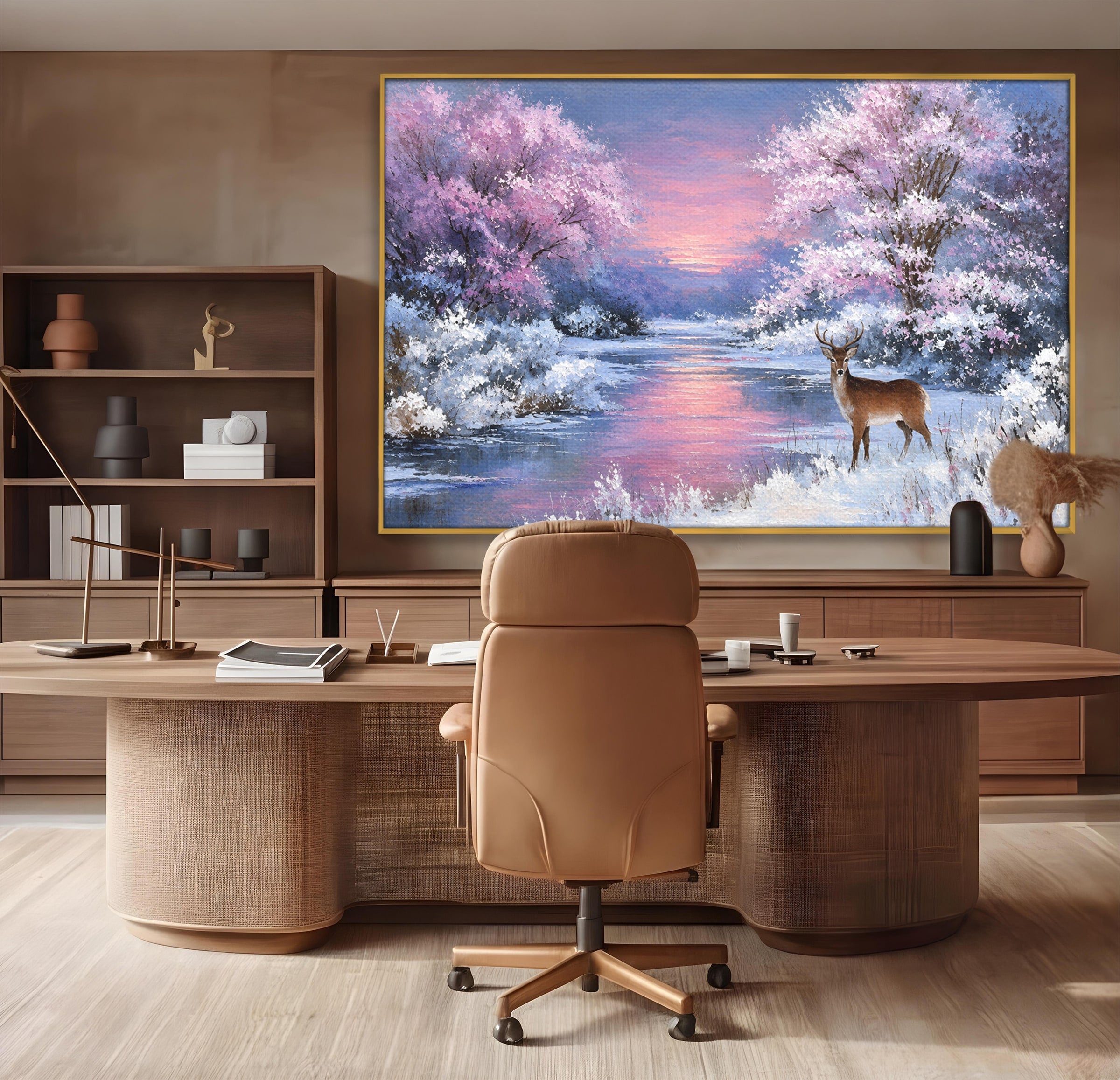 Tablou Canvas Premium LuxCanva® M1594, Cerb In Peisaj De Iarna, Cerb, Iarna, Peisaj, Natura, Living, Culori Vibrante