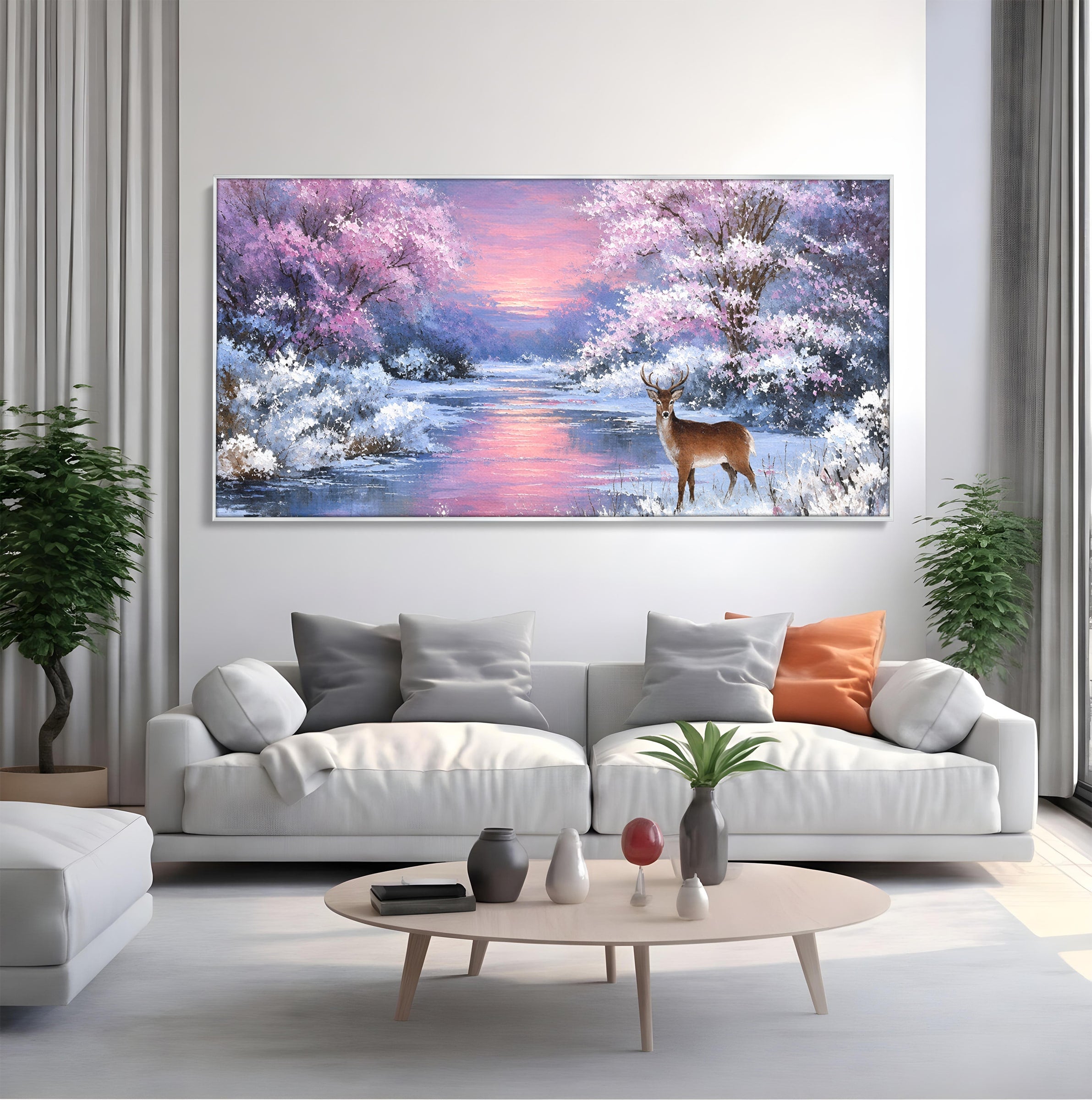 Tablou Canvas Premium LuxCanva® M1594, Cerb In Peisaj De Iarna, Cerb, Iarna, Peisaj, Natura, Living, Culori Vibrante
