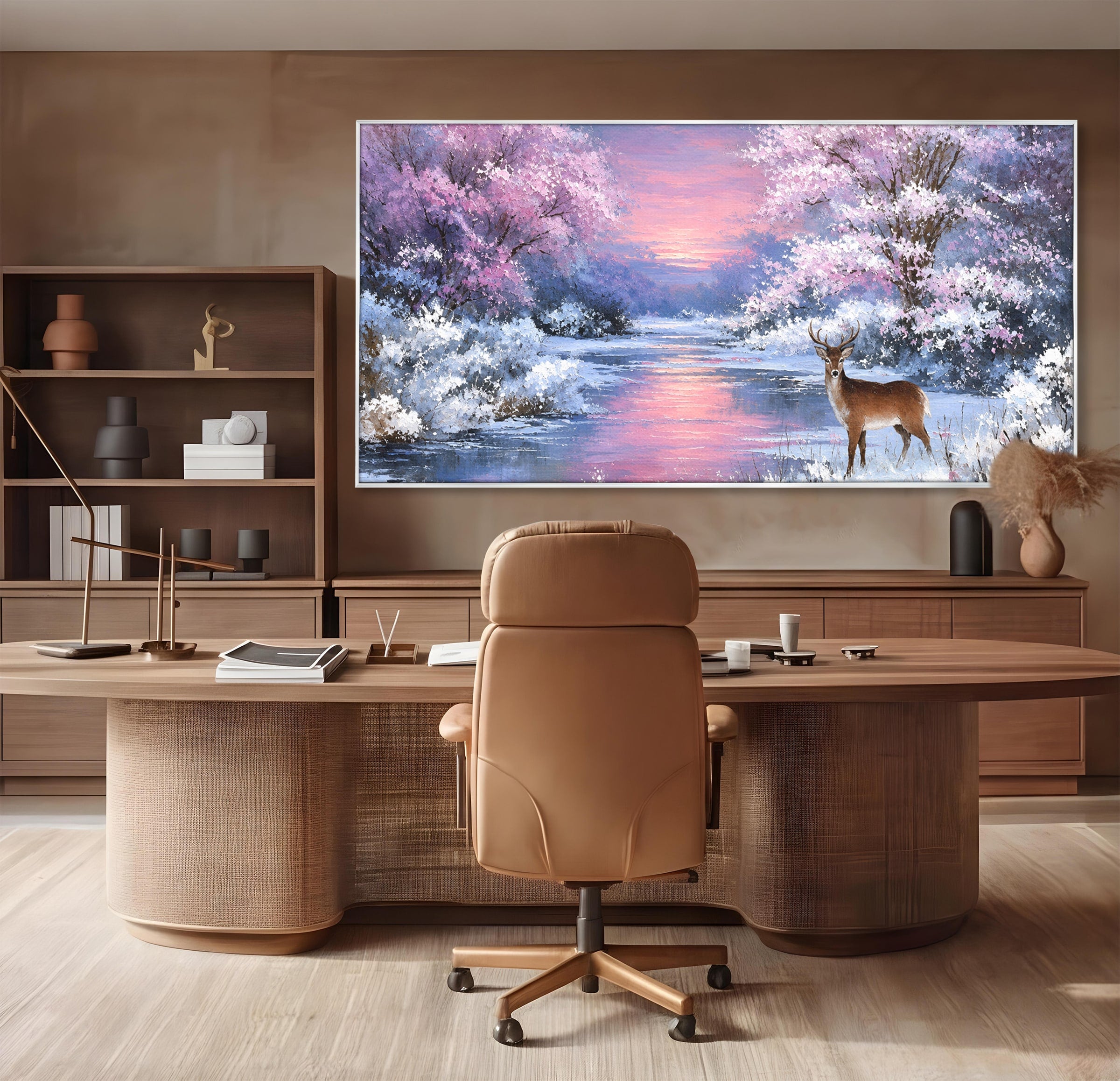 Tablou Canvas Premium LuxCanva® M1594, Cerb In Peisaj De Iarna, Cerb, Iarna, Peisaj, Natura, Living, Culori Vibrante