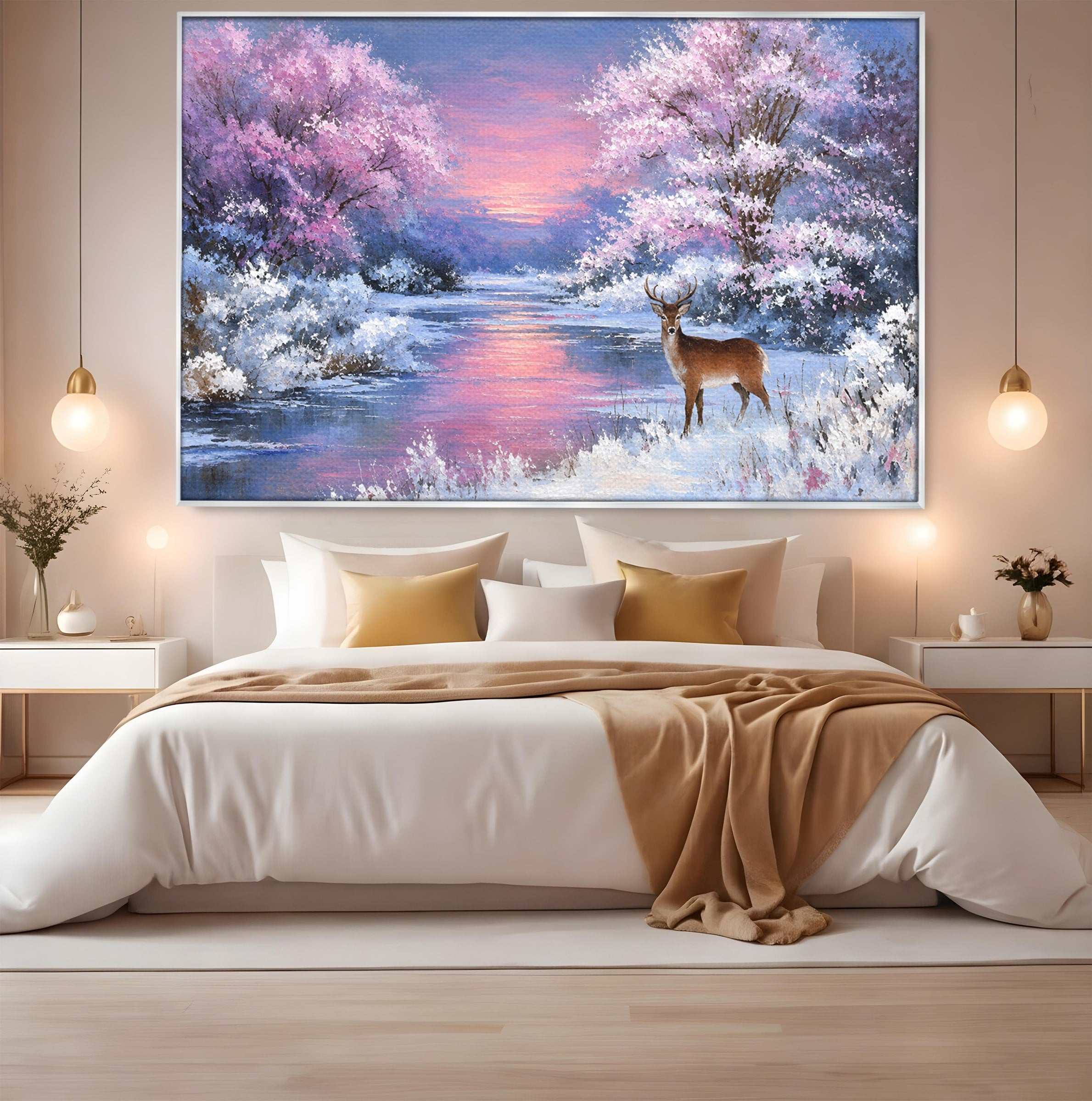 Tablou Canvas Premium LuxCanva® M1594, Cerb In Peisaj De Iarna, Cerb, Iarna, Peisaj, Natura, Living, Culori Vibrante