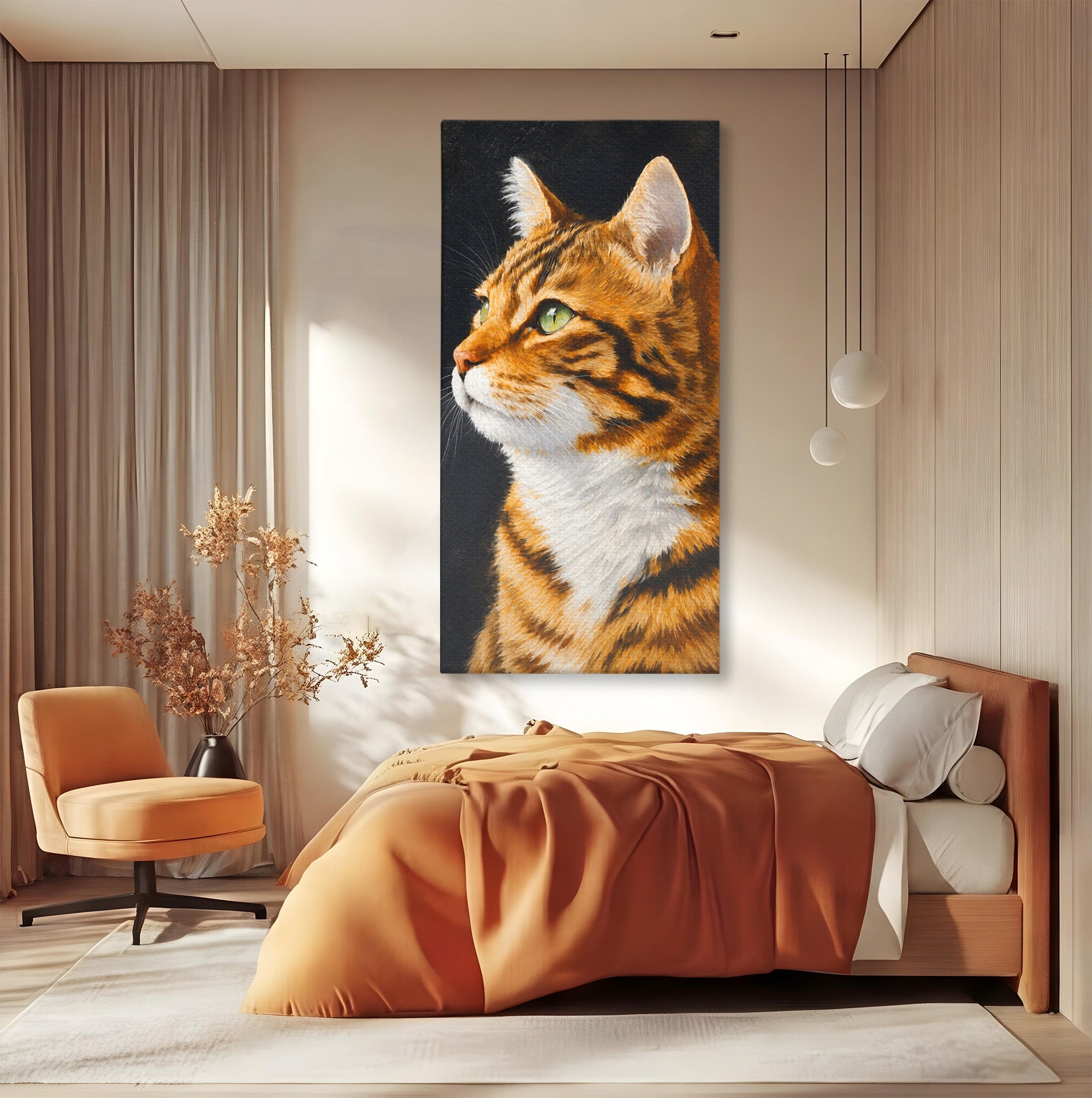 Tablou Canvas Premium LuxCanva® M1595, Privirea Curioasă, Pisica, Portret, Animale, Realism, Dormitor, Culori Vibrante