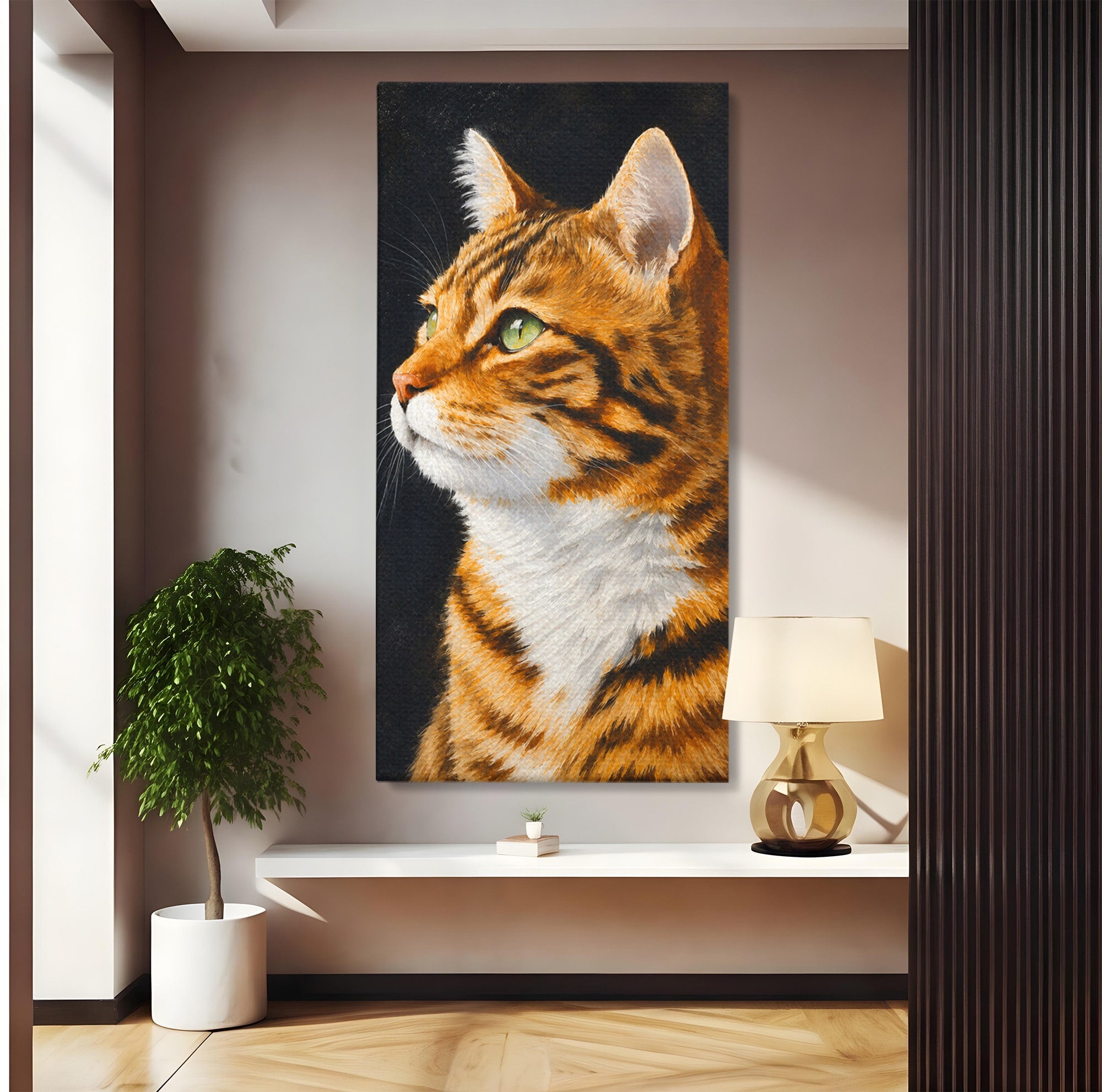 Tablou Canvas Premium LuxCanva® M1595, Privirea Curioasă, Pisica, Portret, Animale, Realism, Dormitor, Culori Vibrante