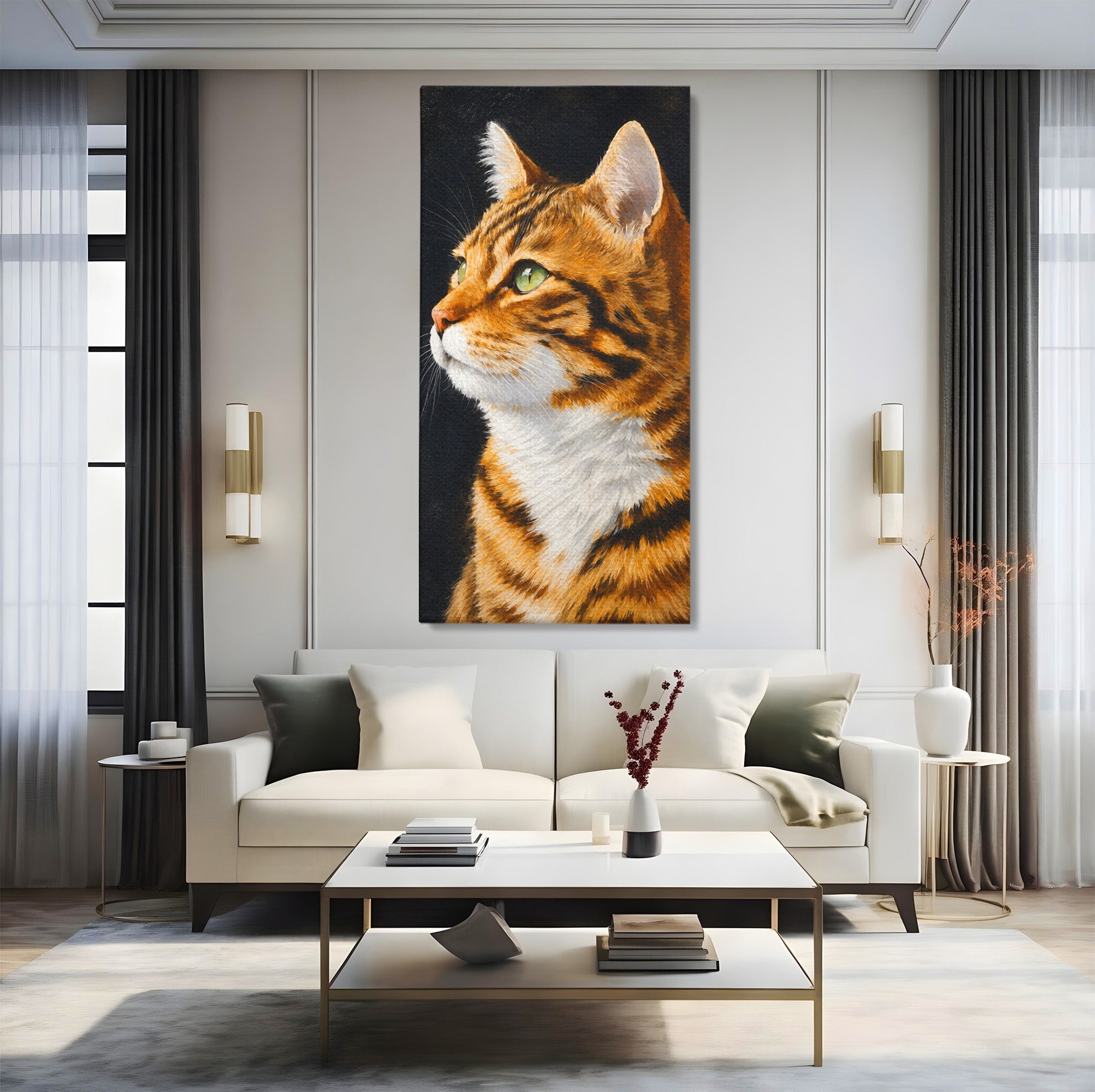 Tablou Canvas Premium LuxCanva® M1595, Privirea Curioasă, Pisica, Portret, Animale, Realism, Dormitor, Culori Vibrante