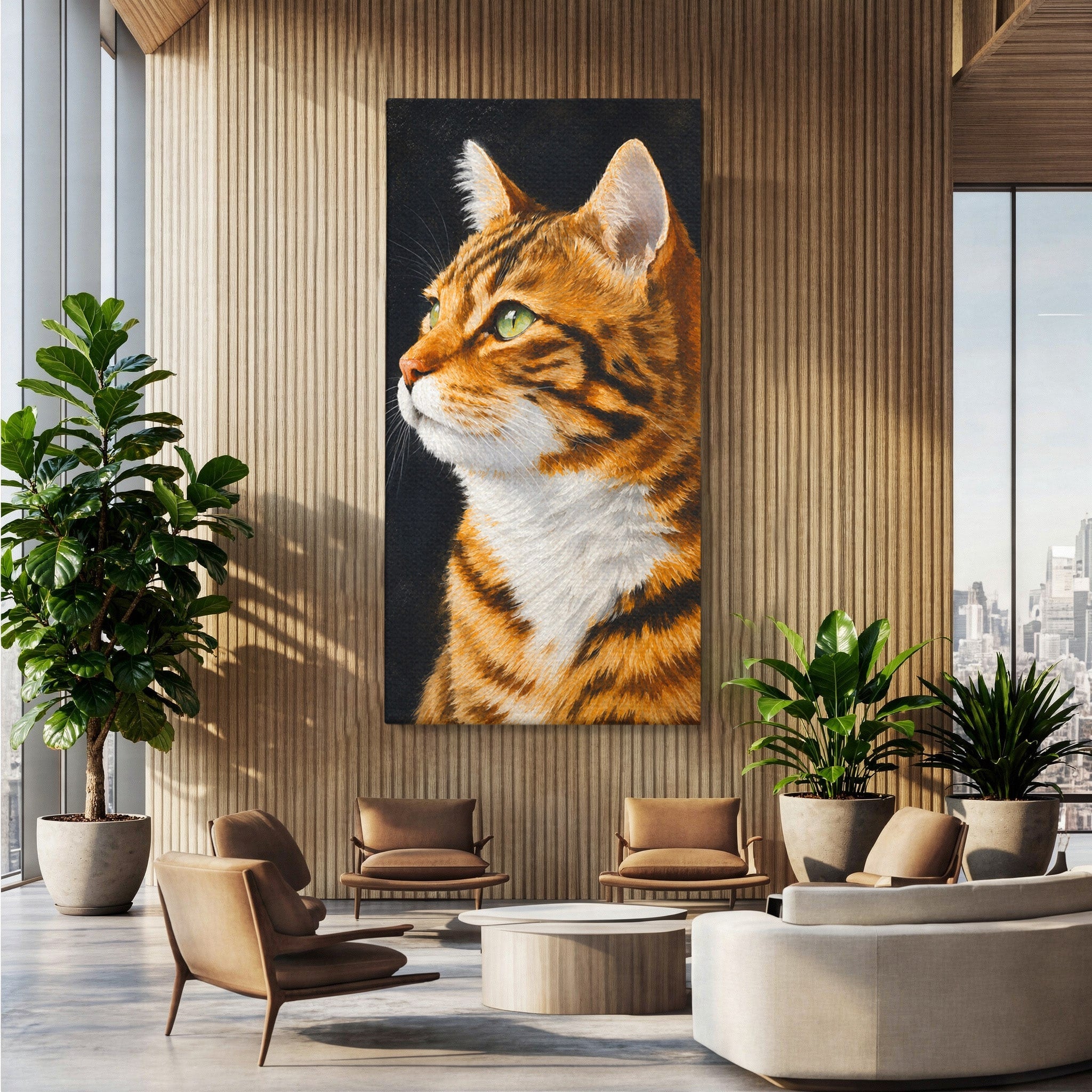 Tablou Canvas Premium LuxCanva® M1595, Privirea Curioasă, Pisica, Portret, Animale, Realism, Dormitor, Culori Vibrante