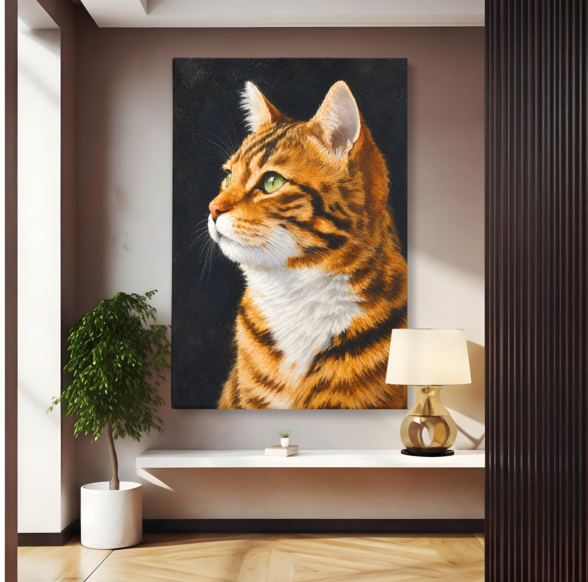 Tablou Canvas Premium LuxCanva® M1595, Privirea Curioasă, Pisica, Portret, Animale, Realism, Dormitor, Culori Vibrante