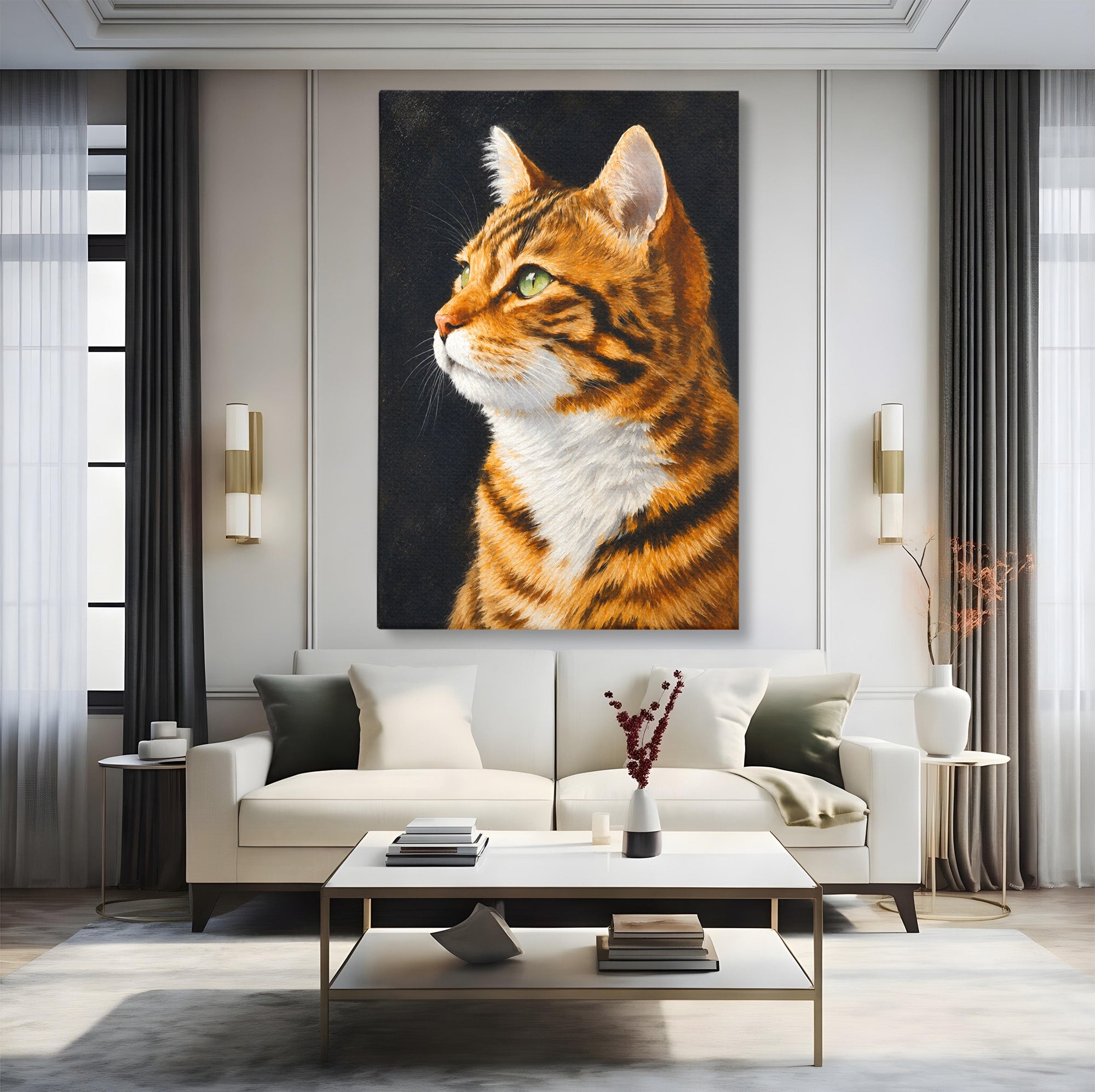 Tablou Canvas Premium LuxCanva® M1595, Privirea Curioasă, Pisica, Portret, Animale, Realism, Dormitor, Culori Vibrante