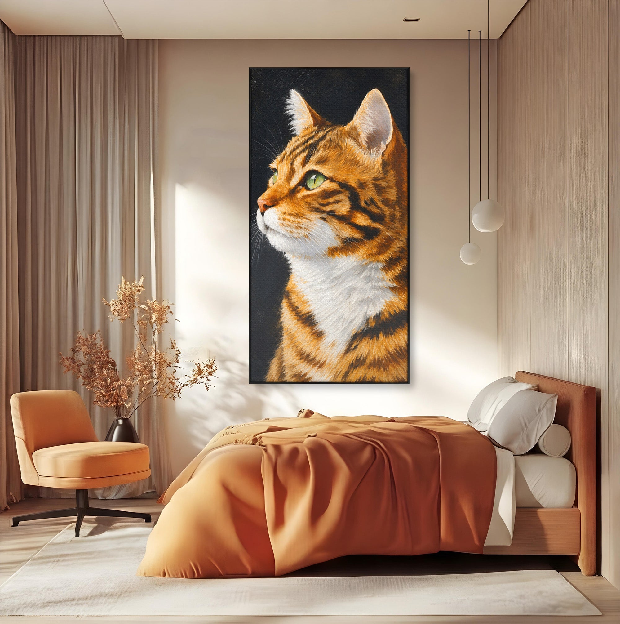 Tablou Canvas Premium LuxCanva® M1595, Privirea Curioasă, Pisica, Portret, Animale, Realism, Dormitor, Culori Vibrante