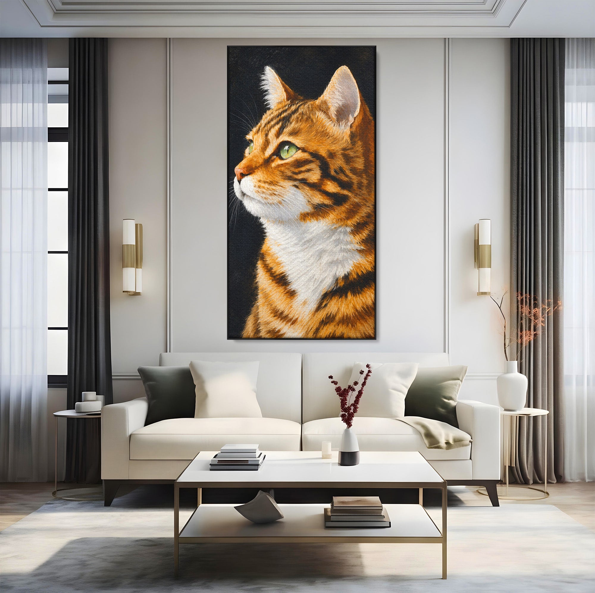 Tablou Canvas Premium LuxCanva® M1595, Privirea Curioasă, Pisica, Portret, Animale, Realism, Dormitor, Culori Vibrante