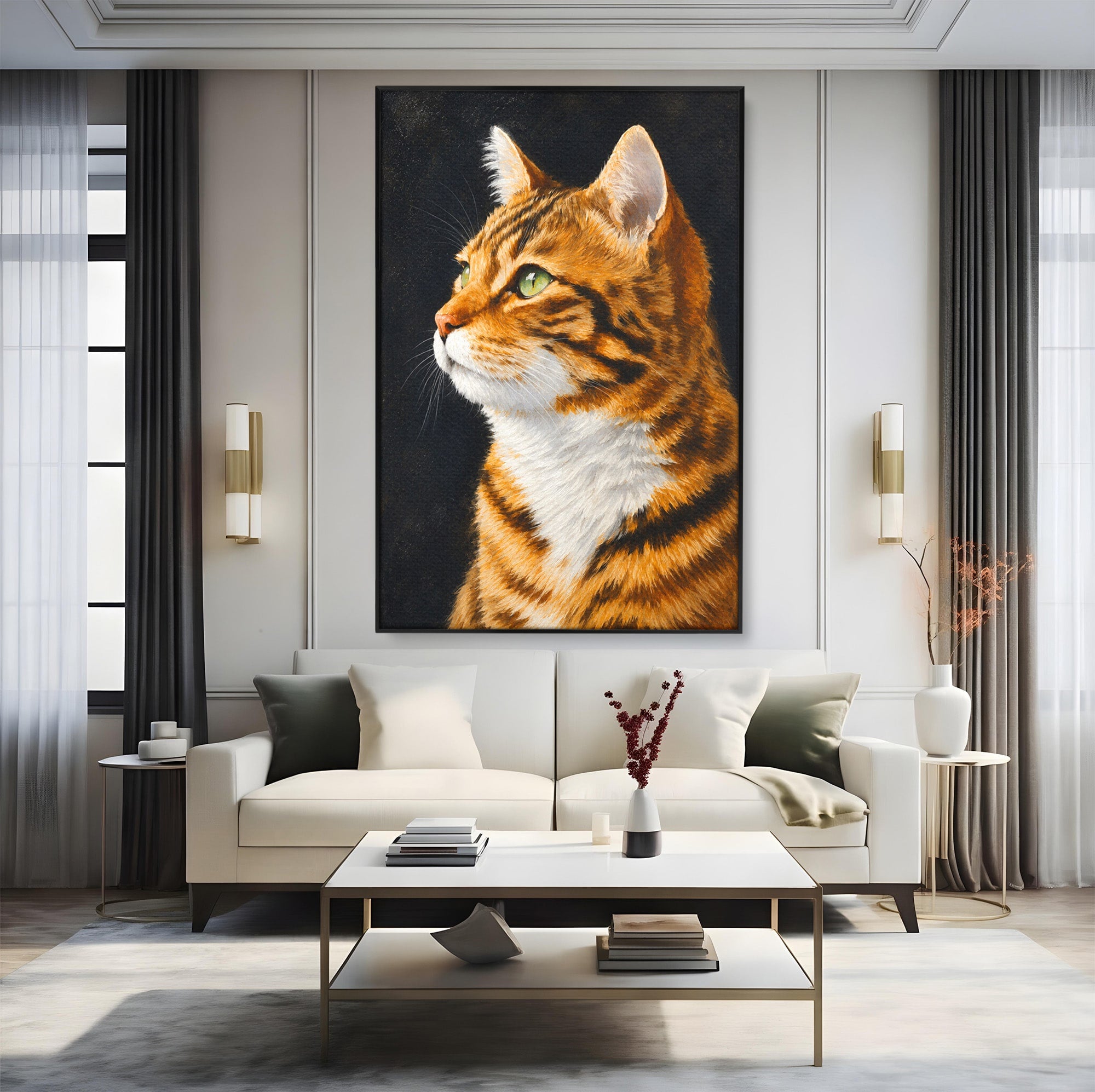 Tablou Canvas Premium LuxCanva® M1595, Privirea Curioasă, Pisica, Portret, Animale, Realism, Dormitor, Culori Vibrante