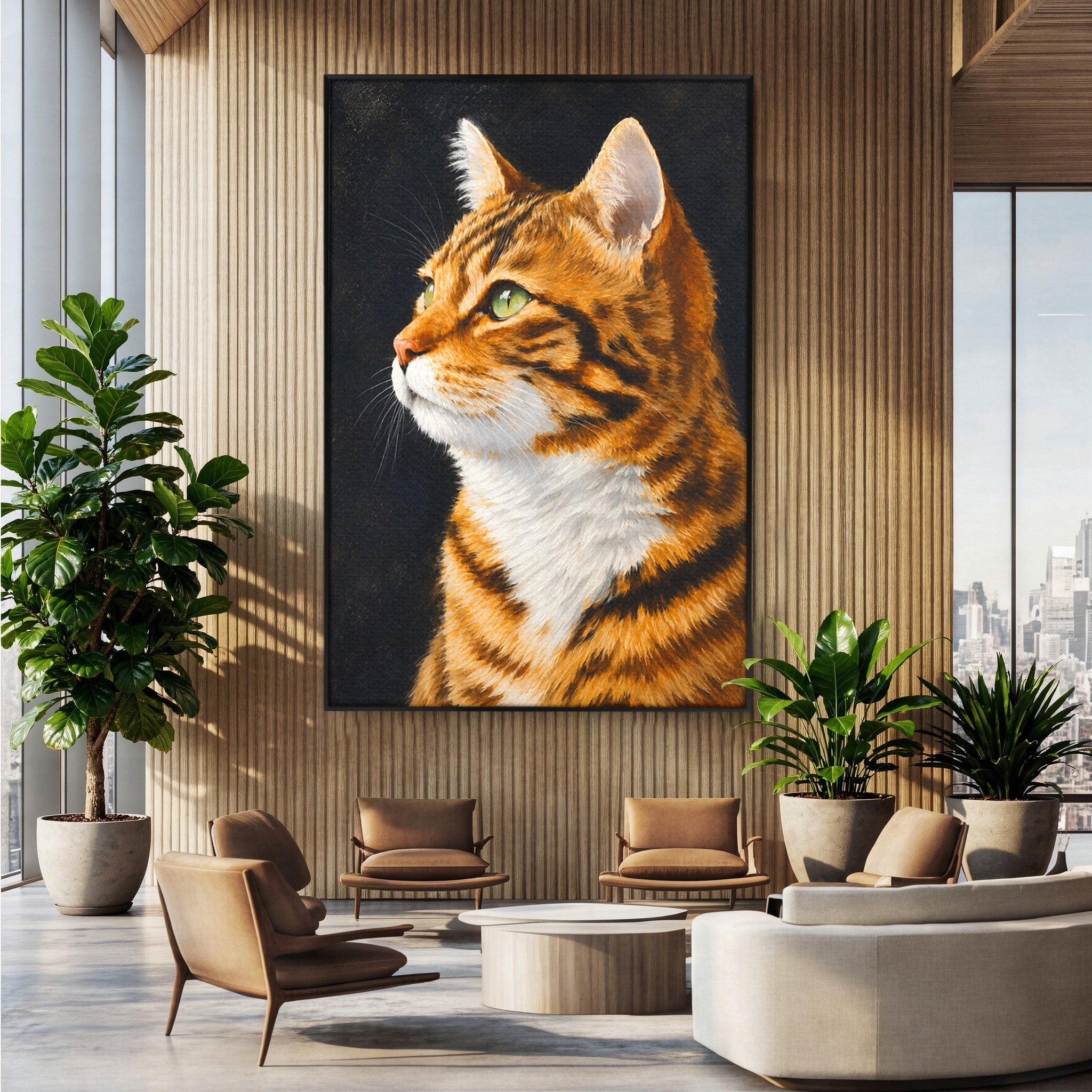 Tablou Canvas Premium LuxCanva® M1595, Privirea Curioasă, Pisica, Portret, Animale, Realism, Dormitor, Culori Vibrante