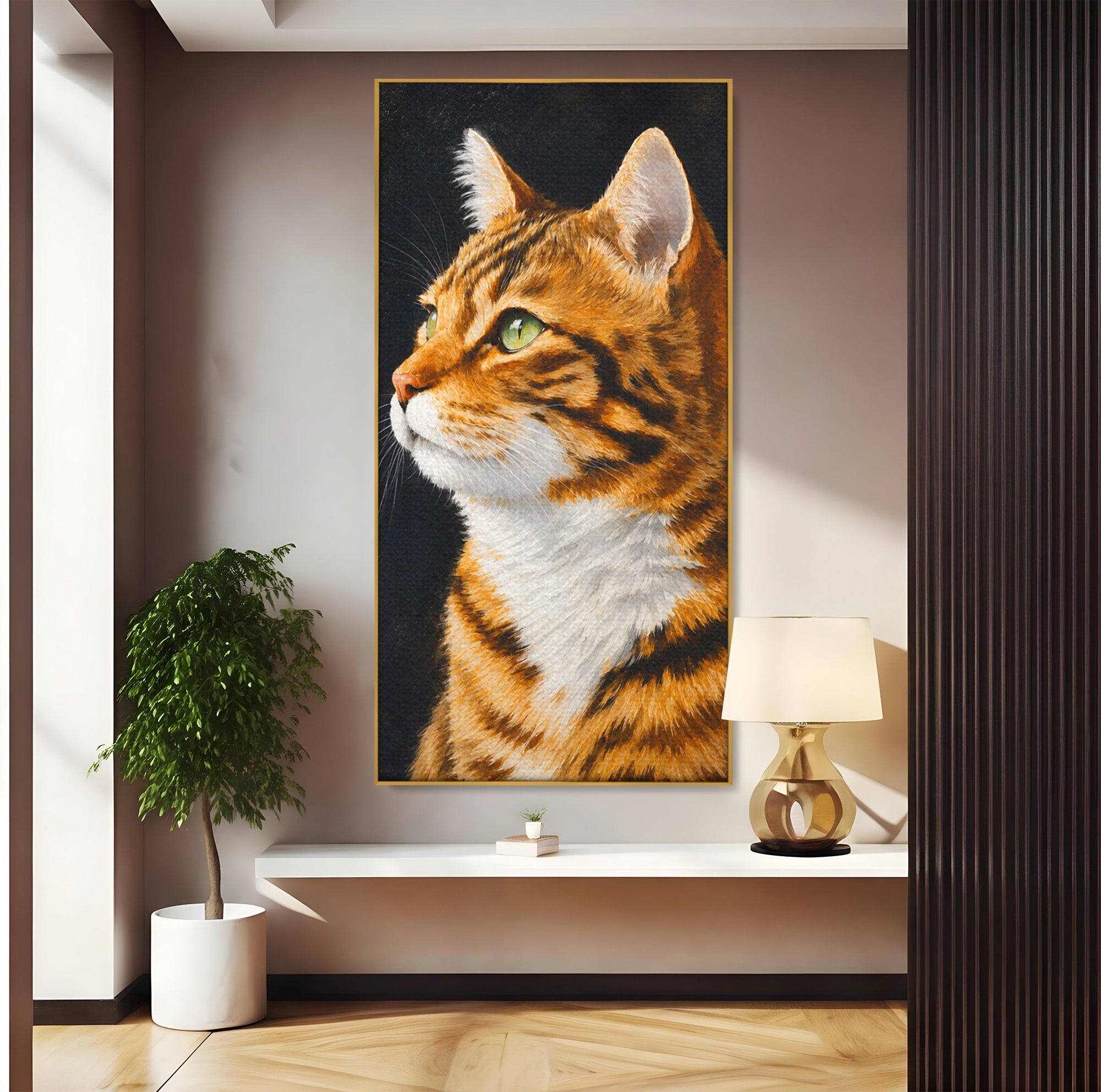 Tablou Canvas Premium LuxCanva® M1595, Privirea Curioasă, Pisica, Portret, Animale, Realism, Dormitor, Culori Vibrante