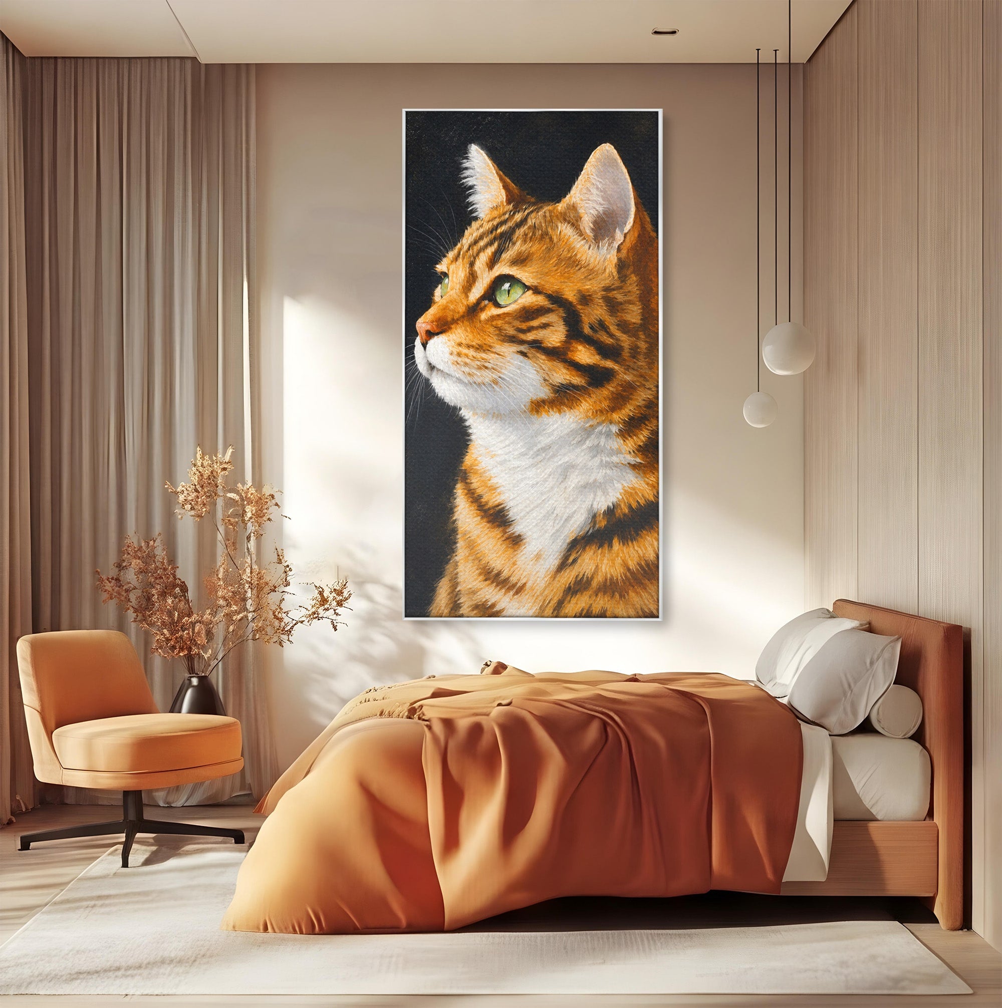 Tablou Canvas Premium LuxCanva® M1595, Privirea Curioasă, Pisica, Portret, Animale, Realism, Dormitor, Culori Vibrante