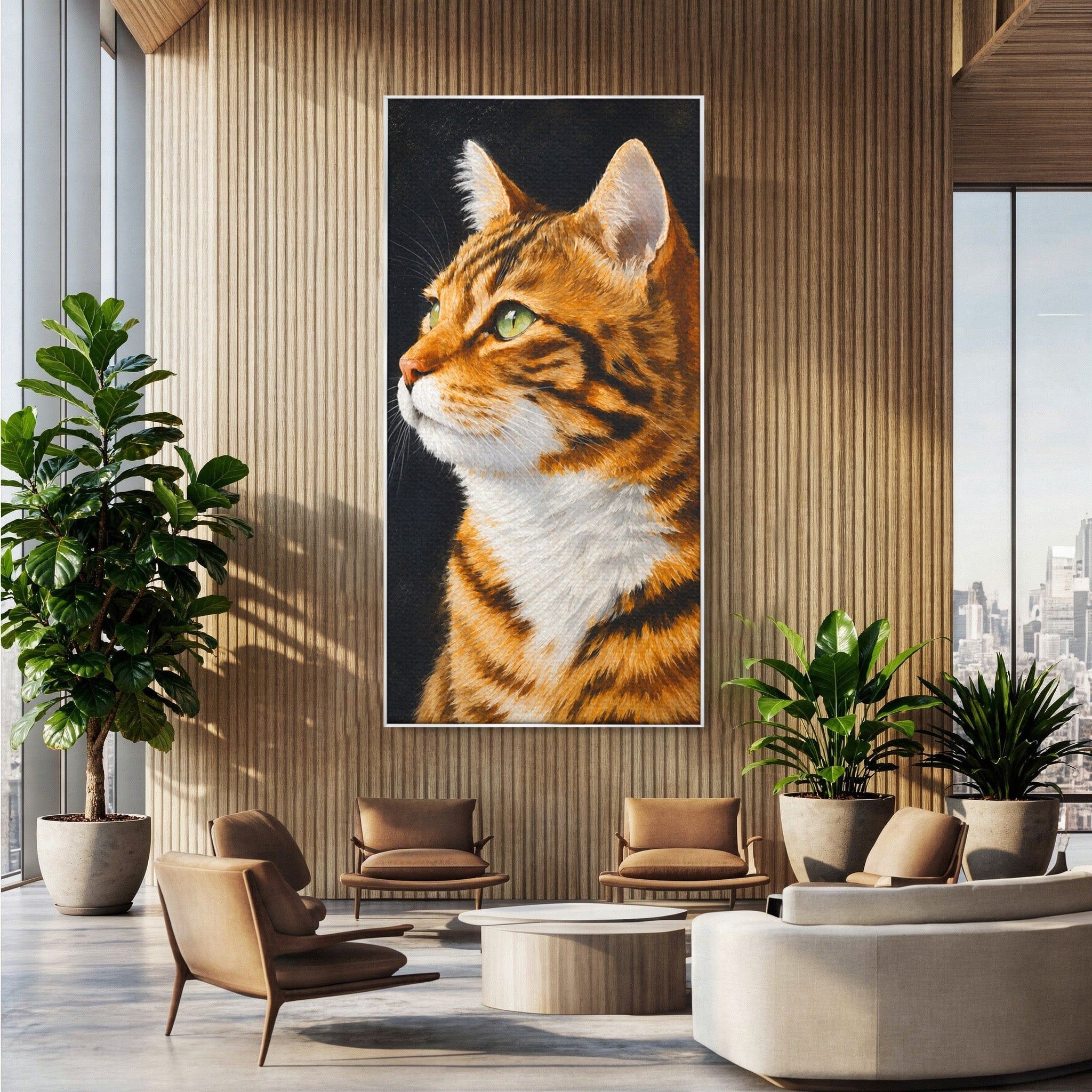 Tablou Canvas Premium LuxCanva® M1595, Privirea Curioasă, Pisica, Portret, Animale, Realism, Dormitor, Culori Vibrante