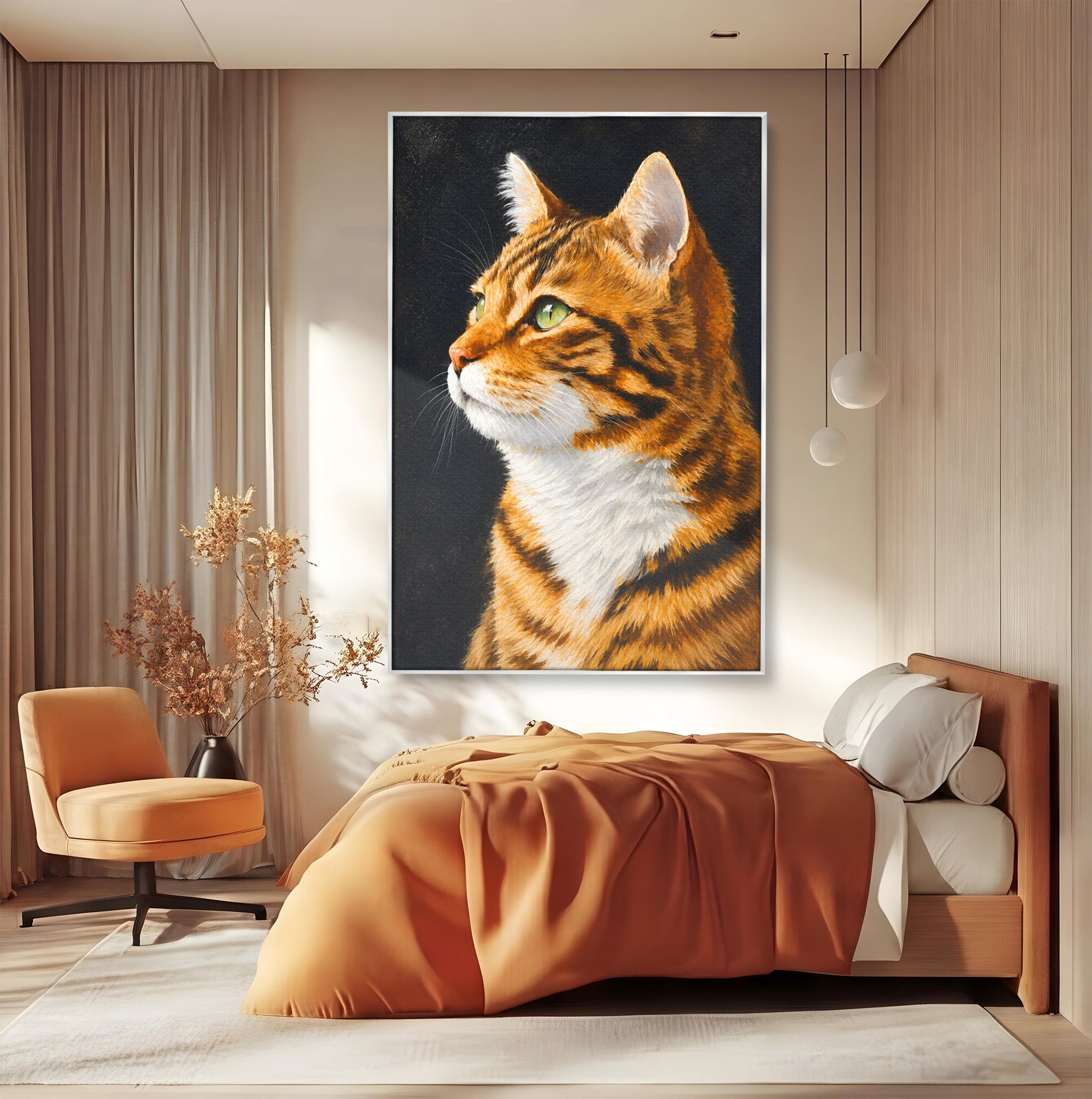 Tablou Canvas Premium LuxCanva® M1595, Privirea Curioasă, Pisica, Portret, Animale, Realism, Dormitor, Culori Vibrante