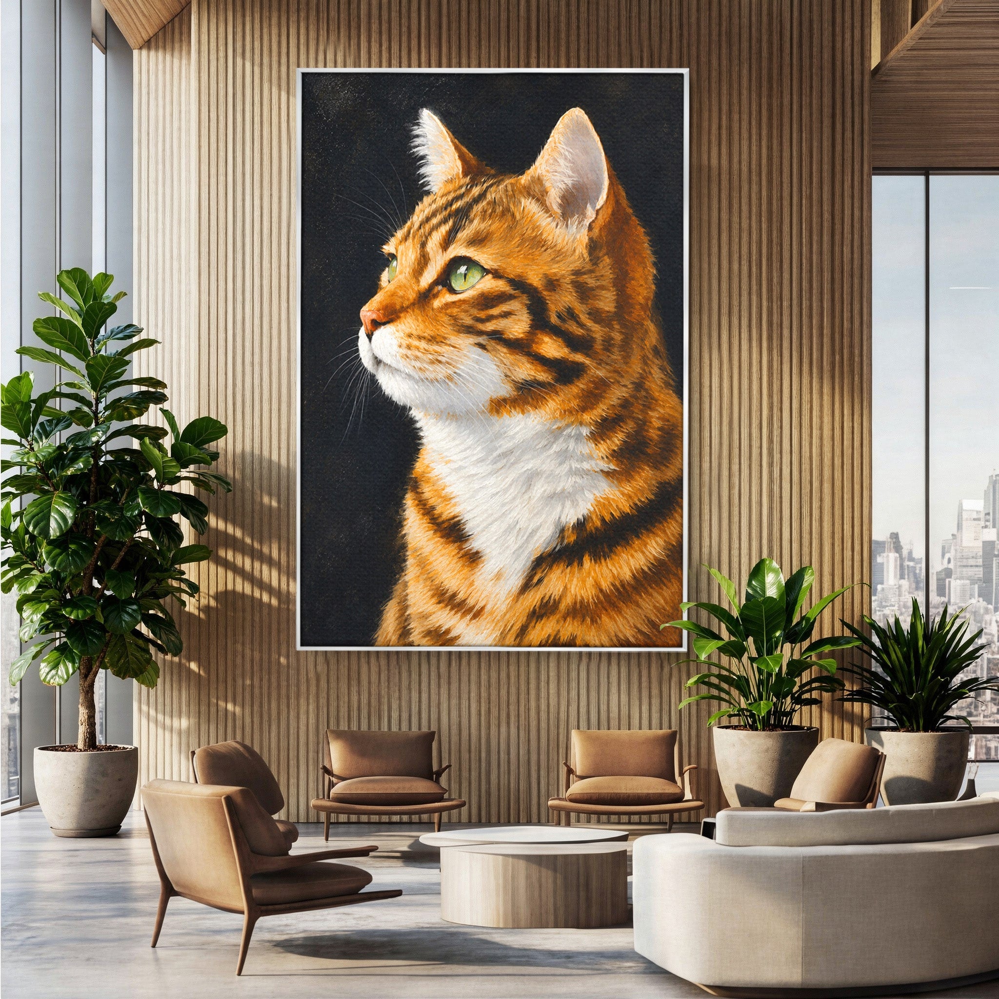Tablou Canvas Premium LuxCanva® M1595, Privirea Curioasă, Pisica, Portret, Animale, Realism, Dormitor, Culori Vibrante