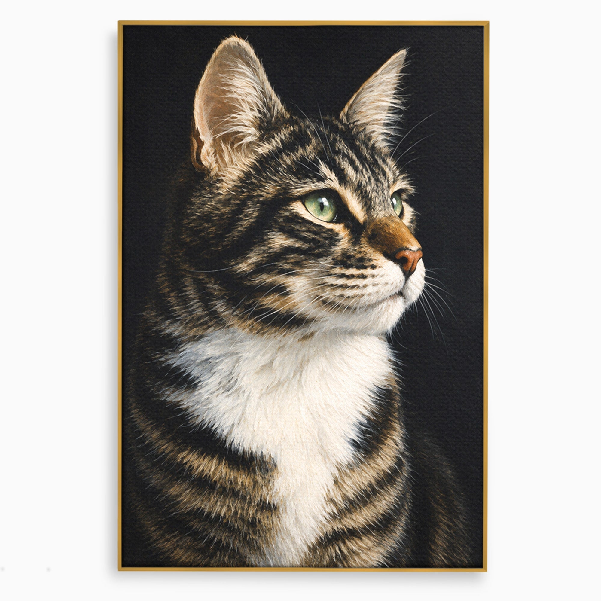 Tablou Canvas Premium LuxCanva® M1596, Pisica Privind In Departare, Pisica, Animale, Portret, Realism, Dormitor, Culori Vibrante