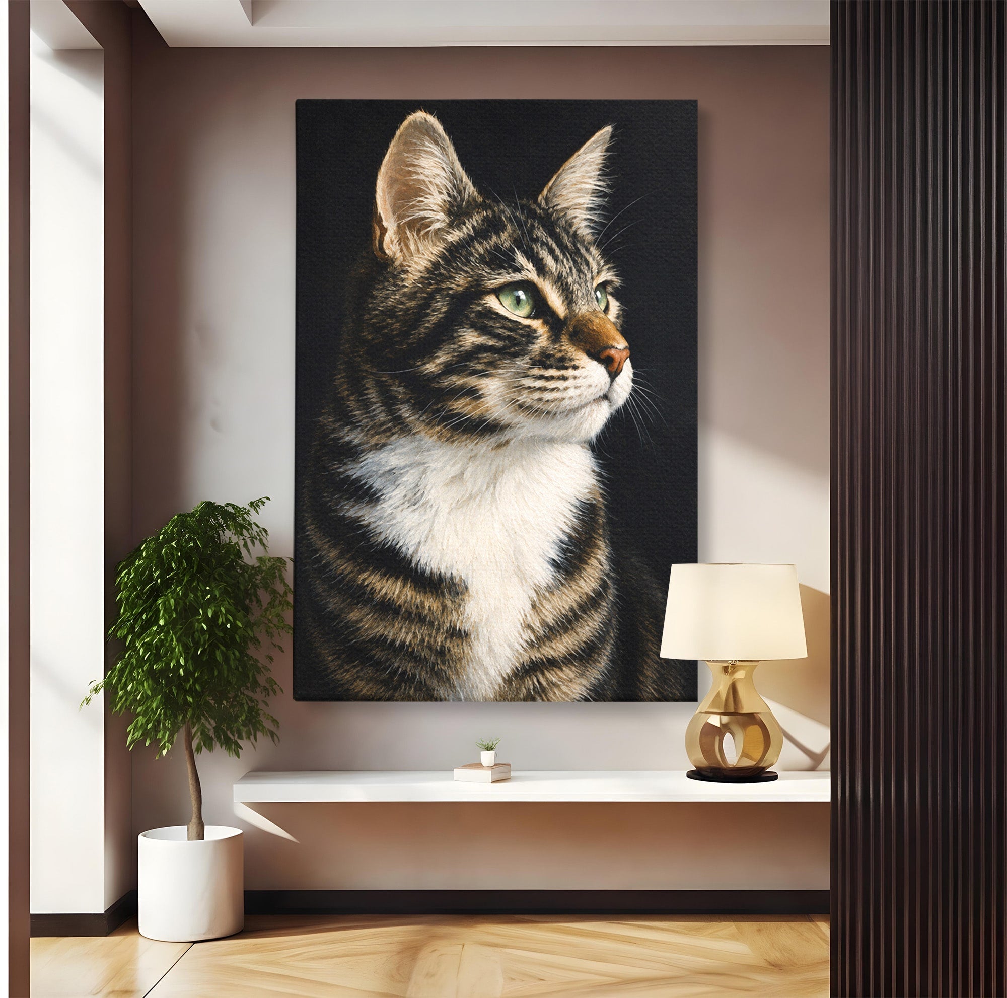 Tablou Canvas Premium LuxCanva® M1596, Pisica Privind In Departare, Pisica, Animale, Portret, Realism, Dormitor, Culori Vibrante