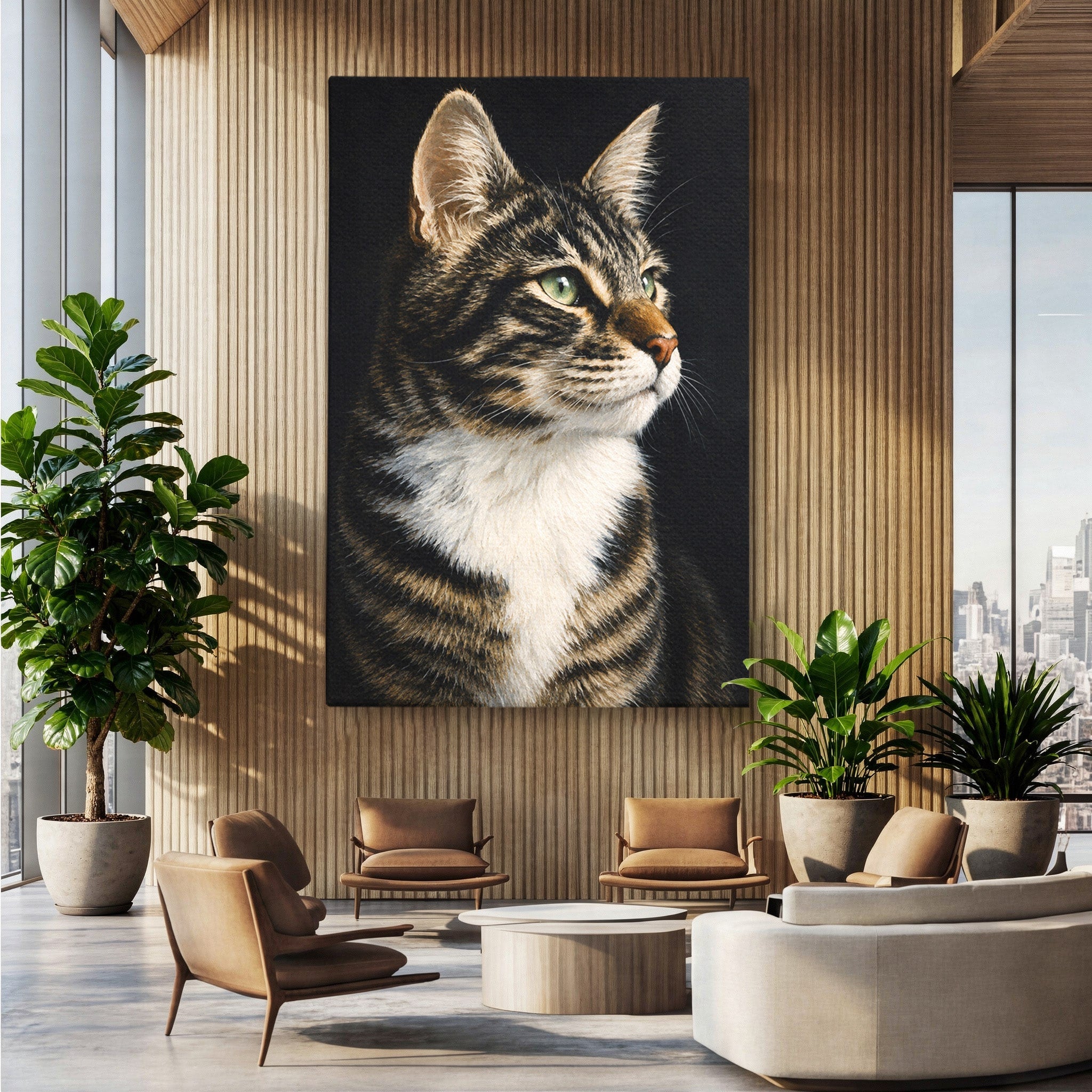 Tablou Canvas Premium LuxCanva® M1596, Pisica Privind In Departare, Pisica, Animale, Portret, Realism, Dormitor, Culori Vibrante