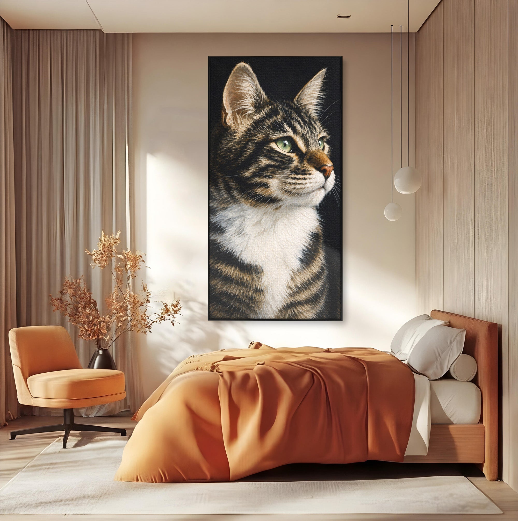 Tablou Canvas Premium LuxCanva® M1596, Pisica Privind In Departare, Pisica, Animale, Portret, Realism, Dormitor, Culori Vibrante