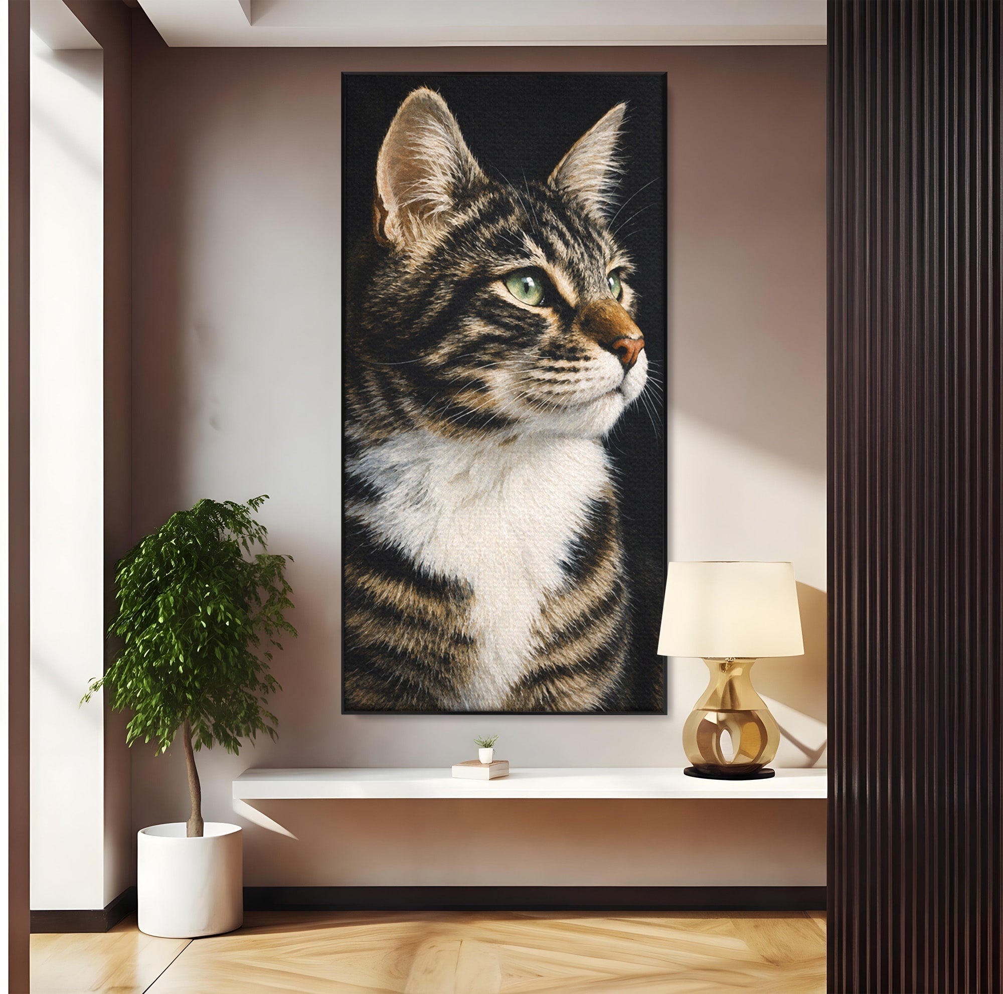 Tablou Canvas Premium LuxCanva® M1596, Pisica Privind In Departare, Pisica, Animale, Portret, Realism, Dormitor, Culori Vibrante