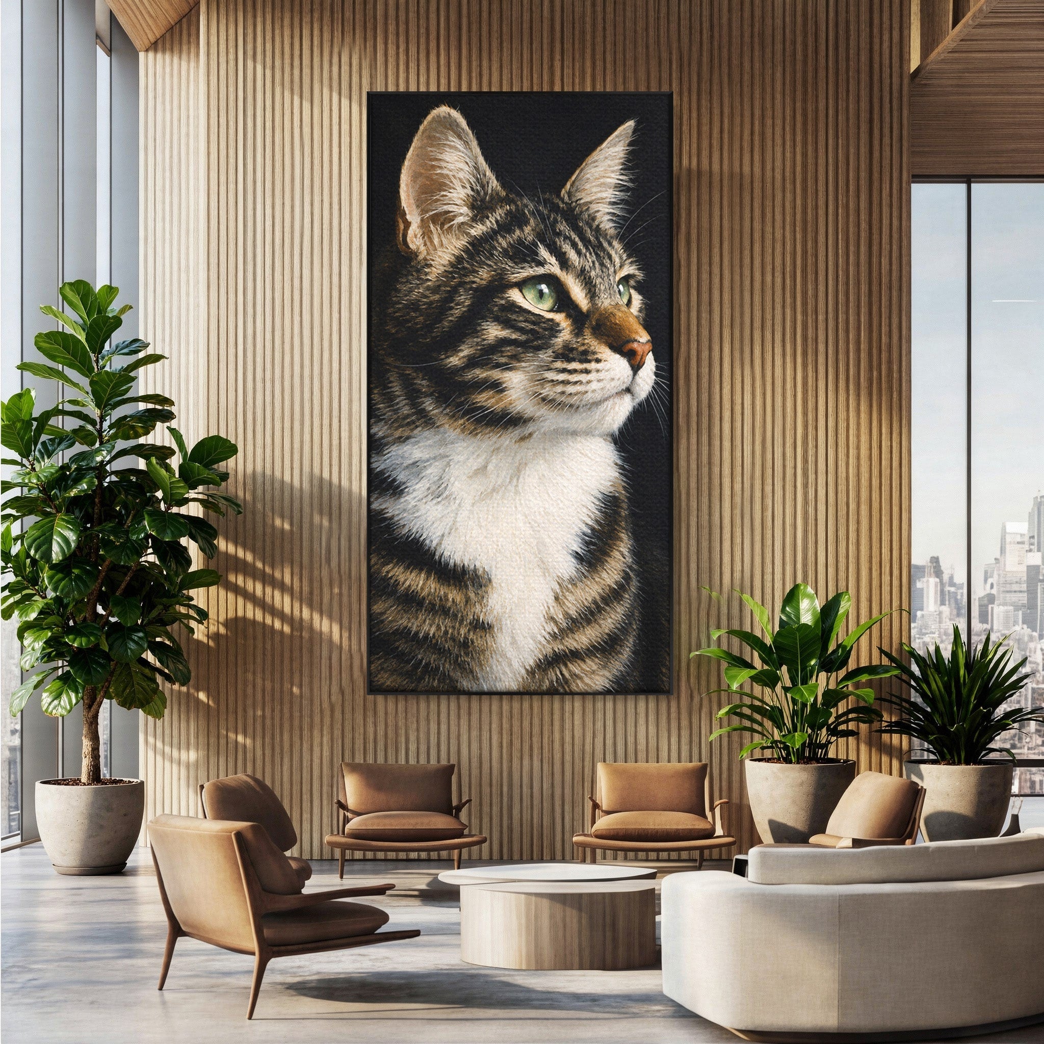 Tablou Canvas Premium LuxCanva® M1596, Pisica Privind In Departare, Pisica, Animale, Portret, Realism, Dormitor, Culori Vibrante