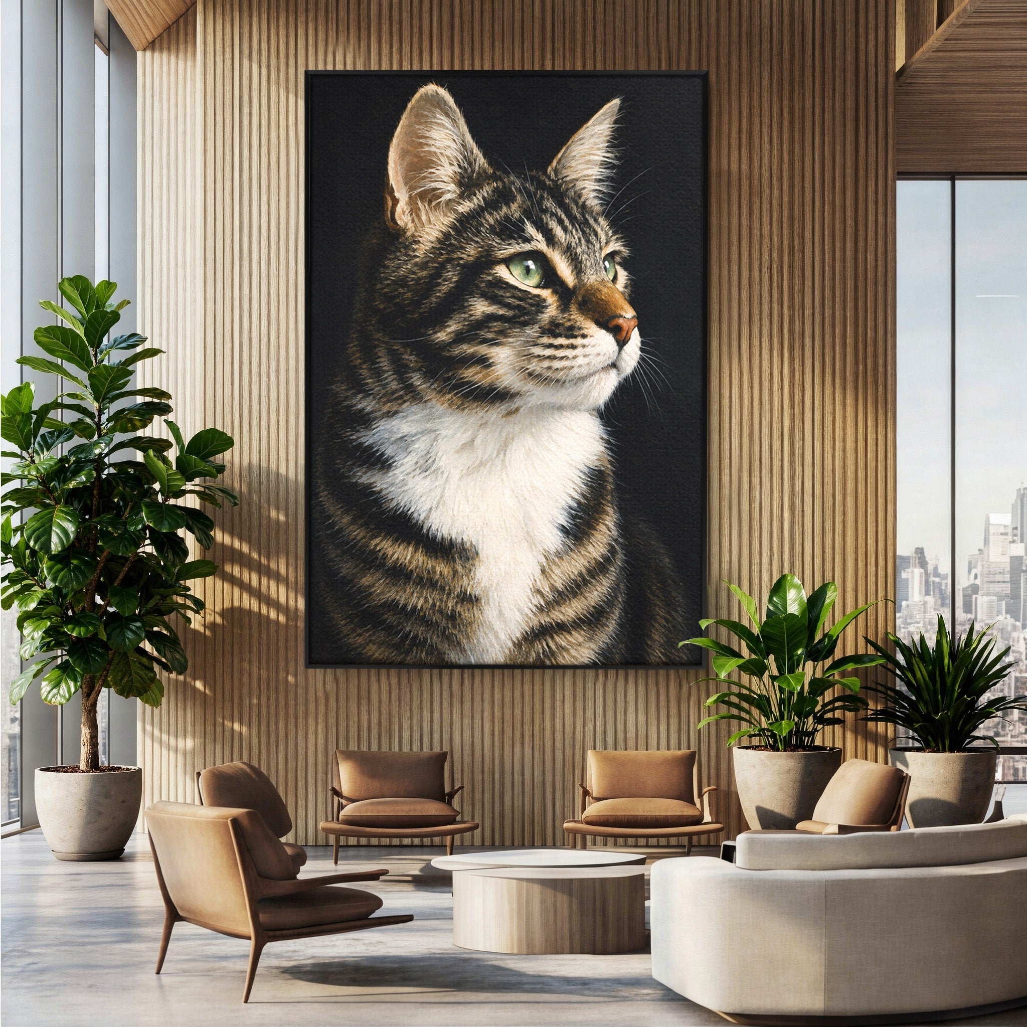 Tablou Canvas Premium LuxCanva® M1596, Pisica Privind In Departare, Pisica, Animale, Portret, Realism, Dormitor, Culori Vibrante