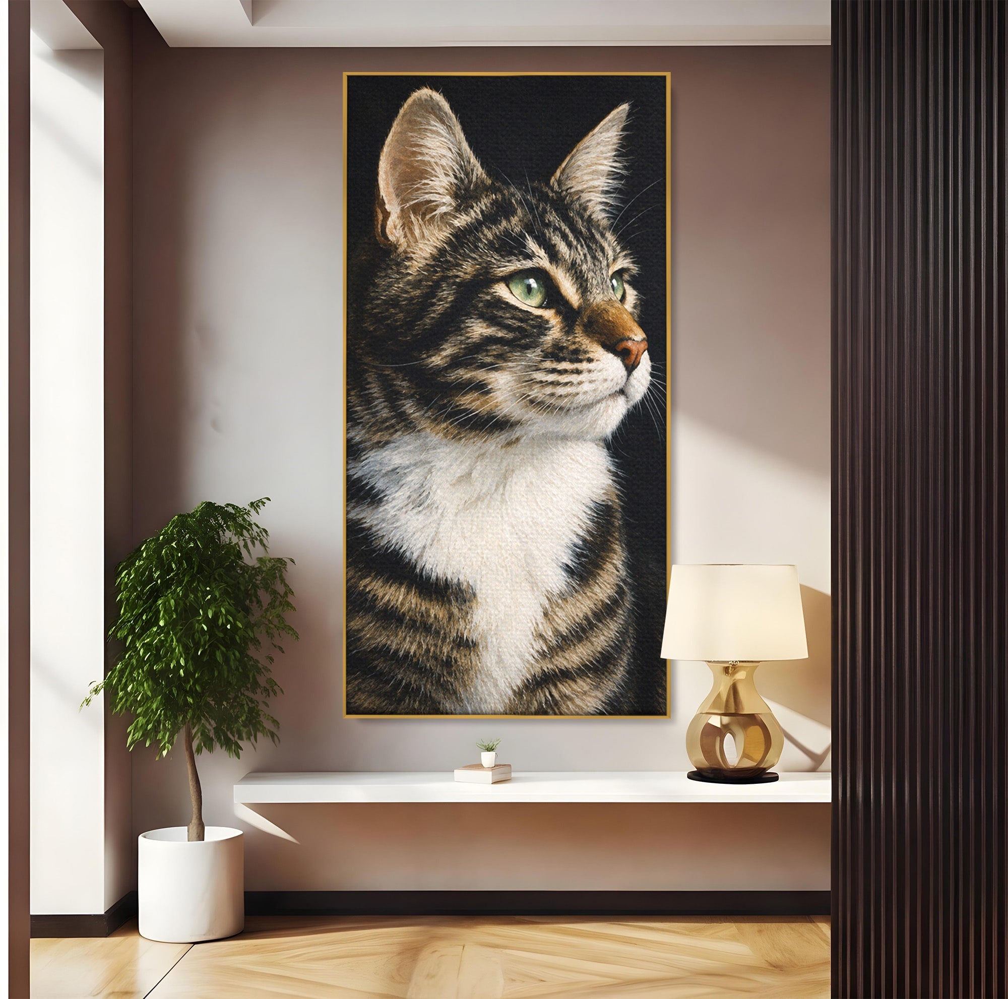 Tablou Canvas Premium LuxCanva® M1596, Pisica Privind In Departare, Pisica, Animale, Portret, Realism, Dormitor, Culori Vibrante